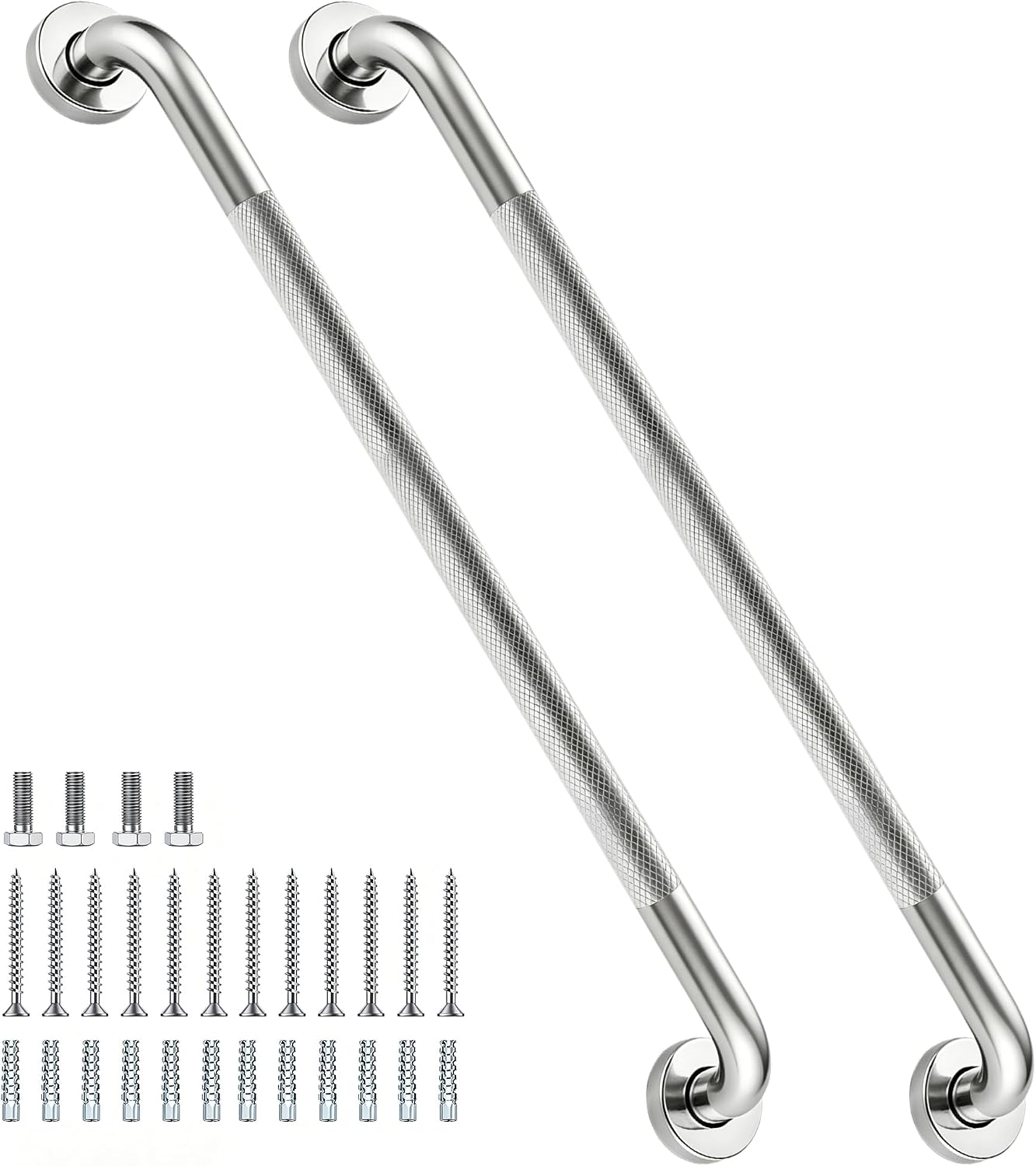 12 Inch Shower Grab Bar 1.25" Dia,Brushed Nickel Anti Slip Bathroom Grab Bar, 304 Stainless Steel Knurled Handicap Grab Bars, Safety Support Handrail,Bath Shower Handle for Elderly Injury Senior