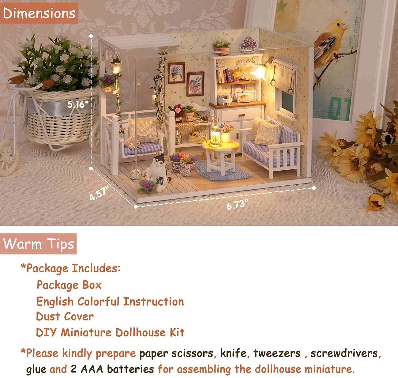DIY Miniature Dollhouse Kit with Furniture Plus Dust Proof | 1:24 Scale Creative Room Mini Wooden Doll House Accessories for Kids Teens Adults Aged 14+(Beach Cottage)