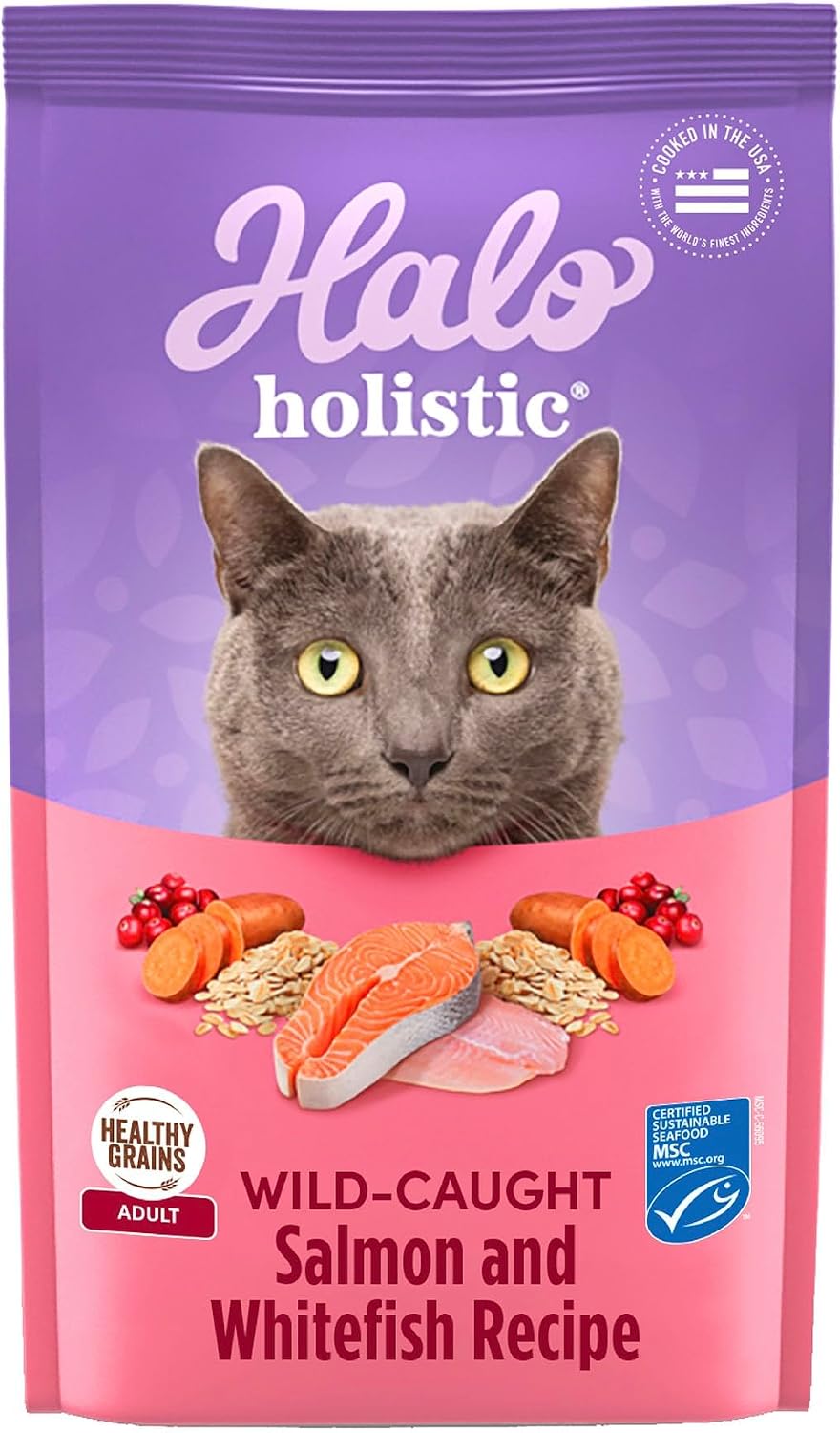 Halo Natural Dry Cat Food, Wild Salmon & Whitefish Recipe, 3-Pound Bag