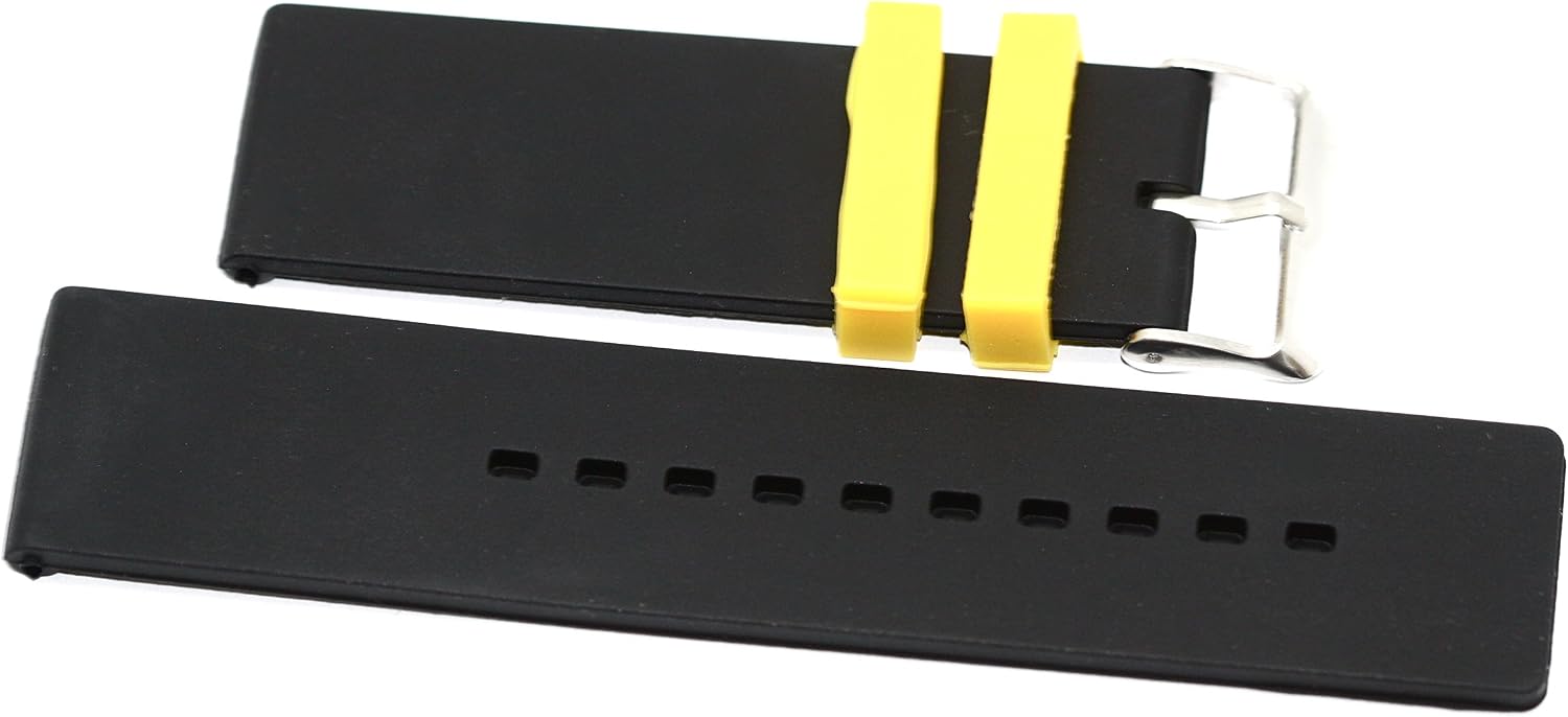 22MM Black Yellow Rubber Sport Diver Waterproof Watch Band Strap FIT Invicta