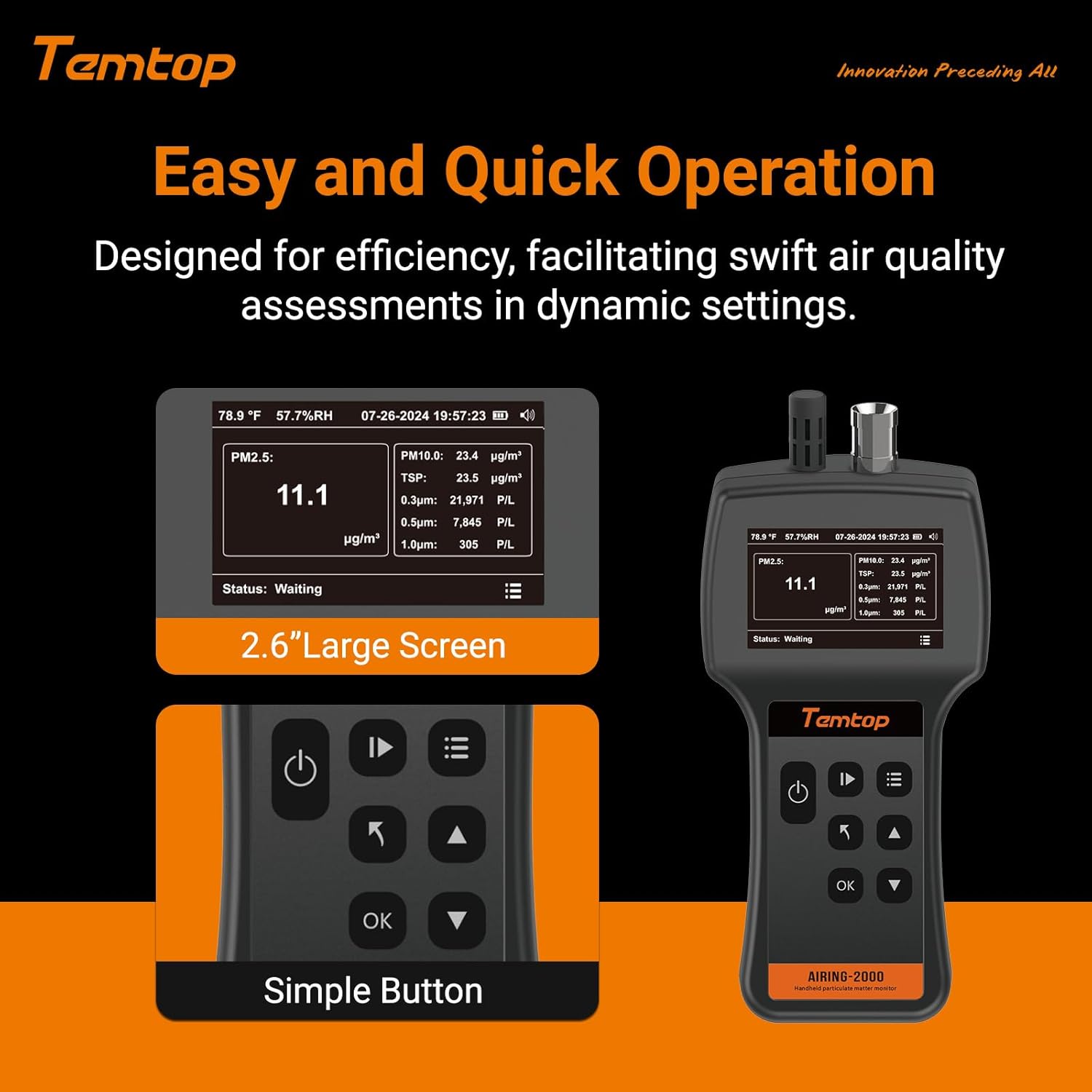 Temtop Air Quality Monitor PM2.5 PM10 Particle Counter, Formaldehyde, Temperature, Humidity