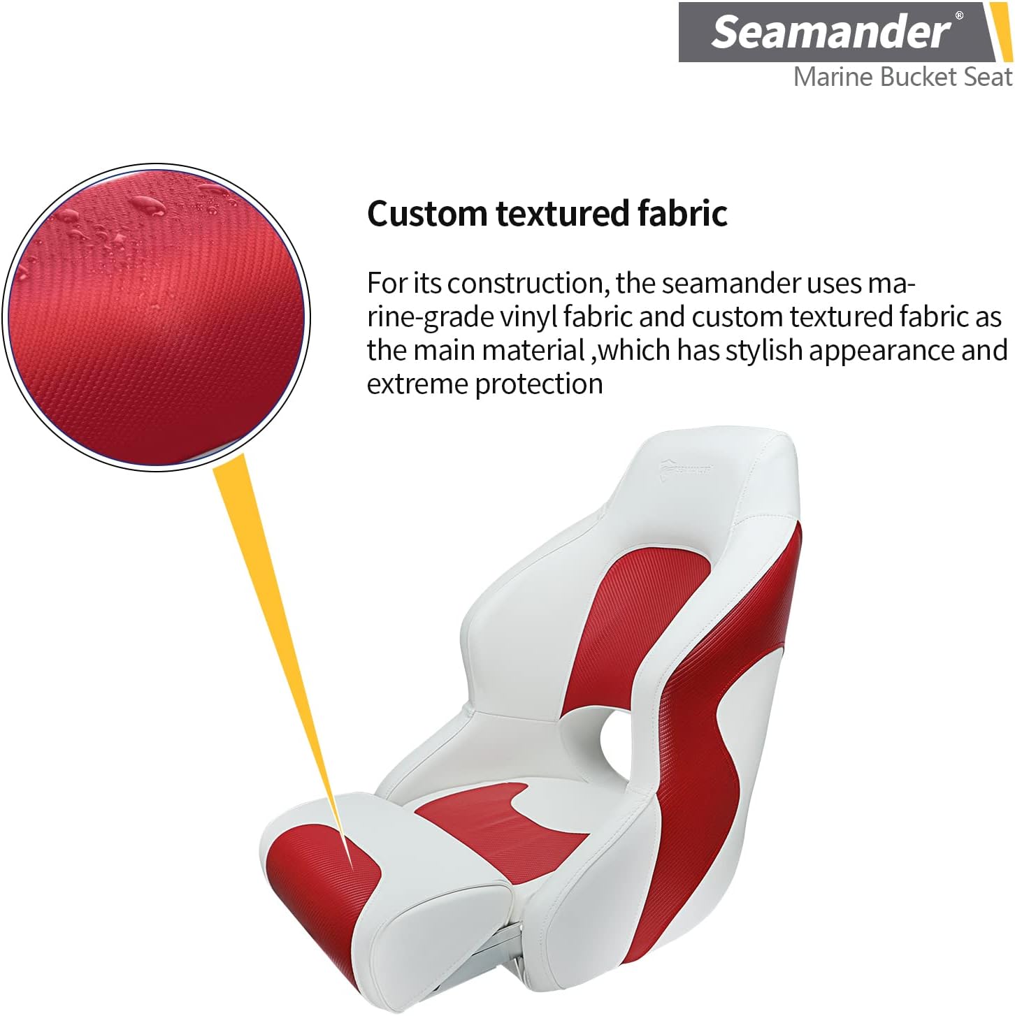 Seamander Boat Captains Chair,Captain Bucket Seat with Flip Up Bolster,Integral Rotomolded Frame, Premium EPDM Foam Material, Marine Grade Vinyl (A-White/Charcoal)