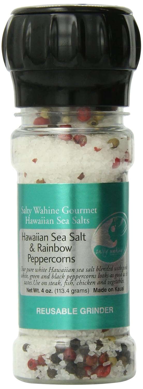 Salty Wahine Gourmet Hawaiian Sea Salts, Hawaiian Sea Salt and Rainbow Peppercorns, 4 Ounce
