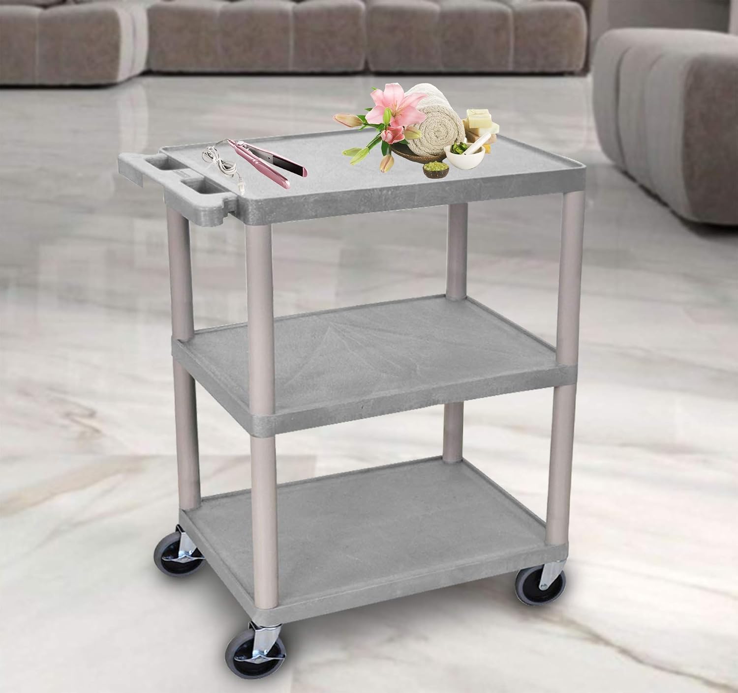 Luxor Multipurpose Storage Utility Cart 3 Shelves Structural Foam Plastic - Red