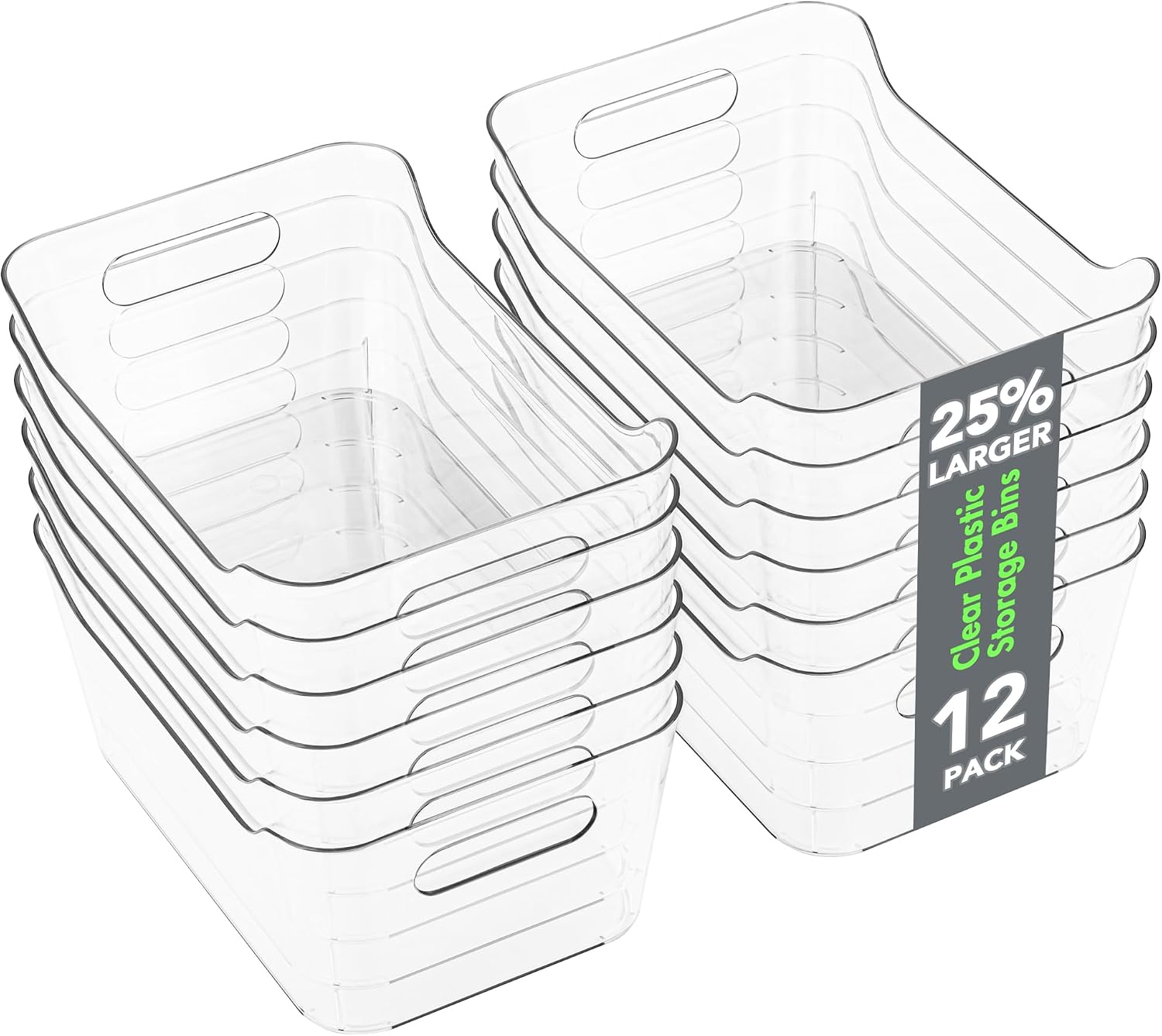 Tiawudi 12 Pack Plastic Storage Bins, Multi-Use Organizer Bins, Pantry Organizer, Clear Storage Containers for Home, Kitchen, Office, Cabinet