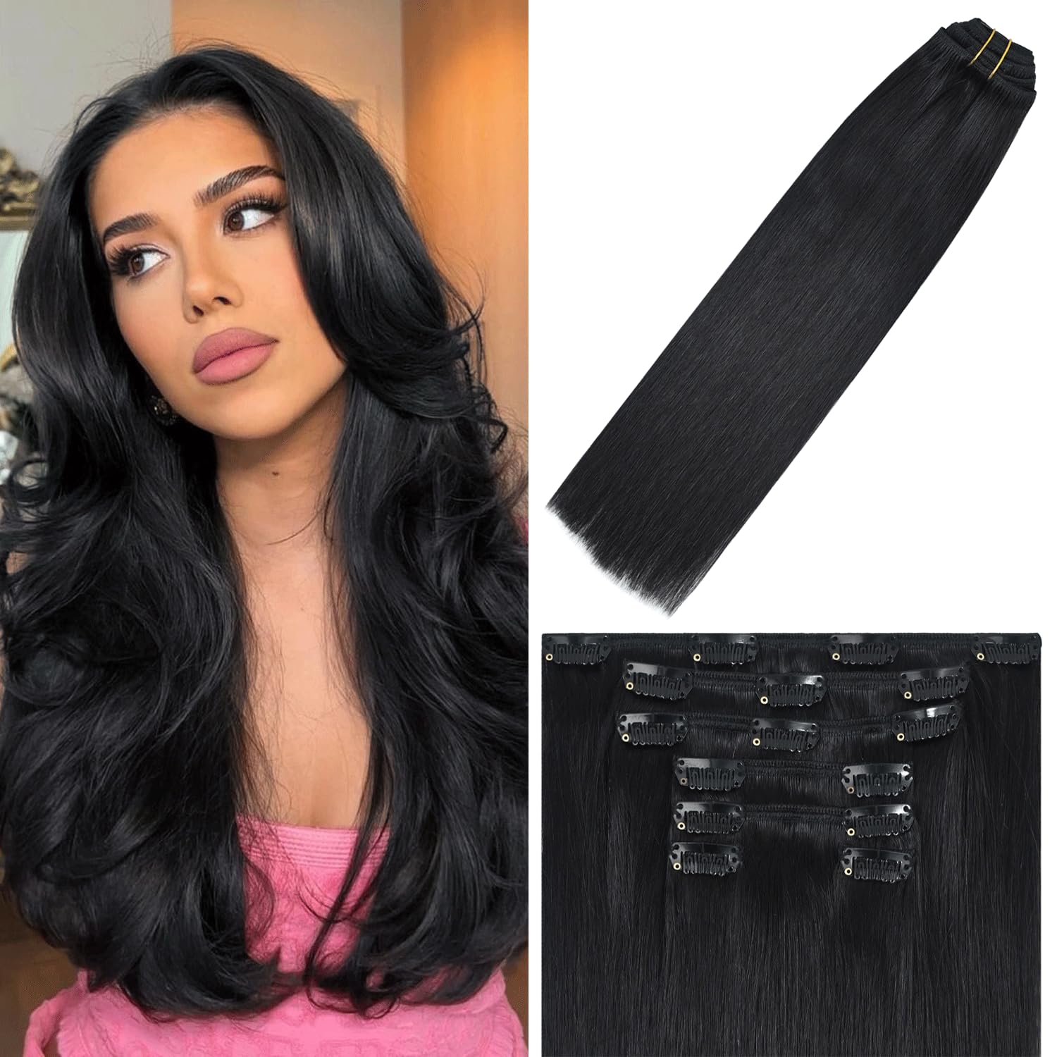 WindTouch Clip In Hair Extensions Human Hair Mixed Bleach Blonde 18Inch 75g Hair Extensions for Women Remy Blonde Extensions Clip in #18p613 7PCS
