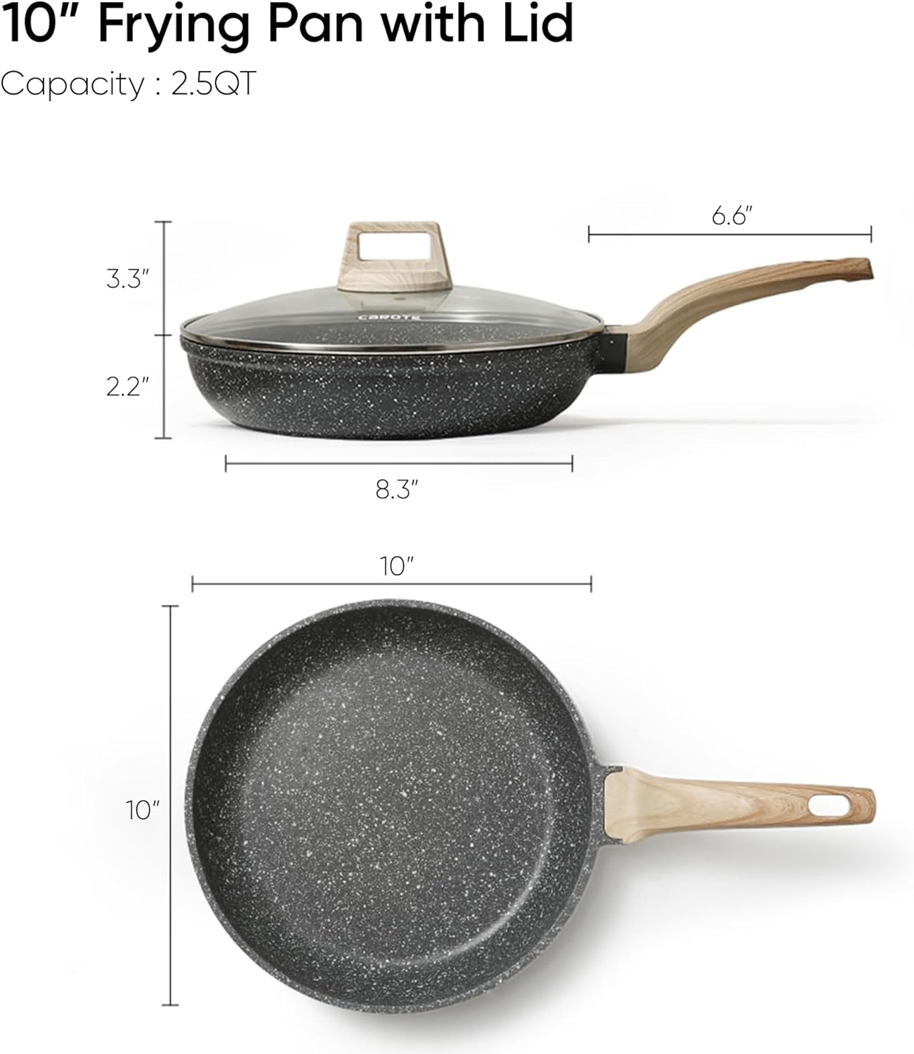 CAROTE Non Stick Frying Pan, 12 Inch Classic Granite Skillet with Glass Lid