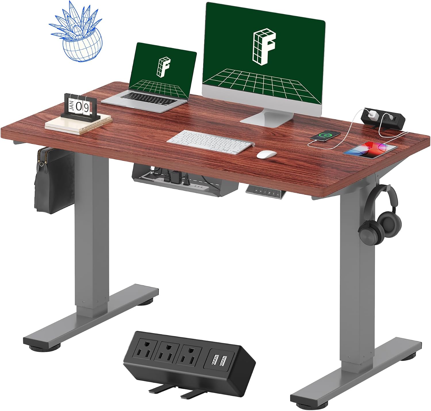 FLEXISPOT EN2 48"x24" Standing Desk with Power Strip Bundle, Black