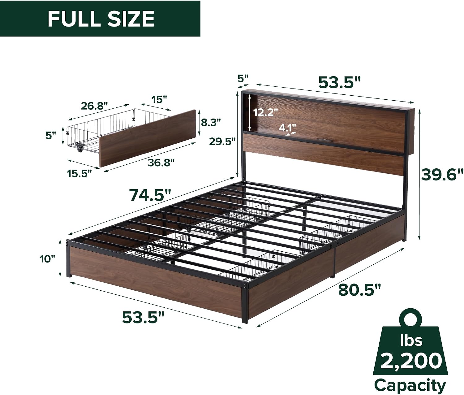 Zinus Kai Platform Bed Frame, RGB LED Lights, No Box Spring Needed, Full | Two-Tier Headboard for Space-Saving Storage, Built-in USB Charging Station, Soft Ambient Night Light