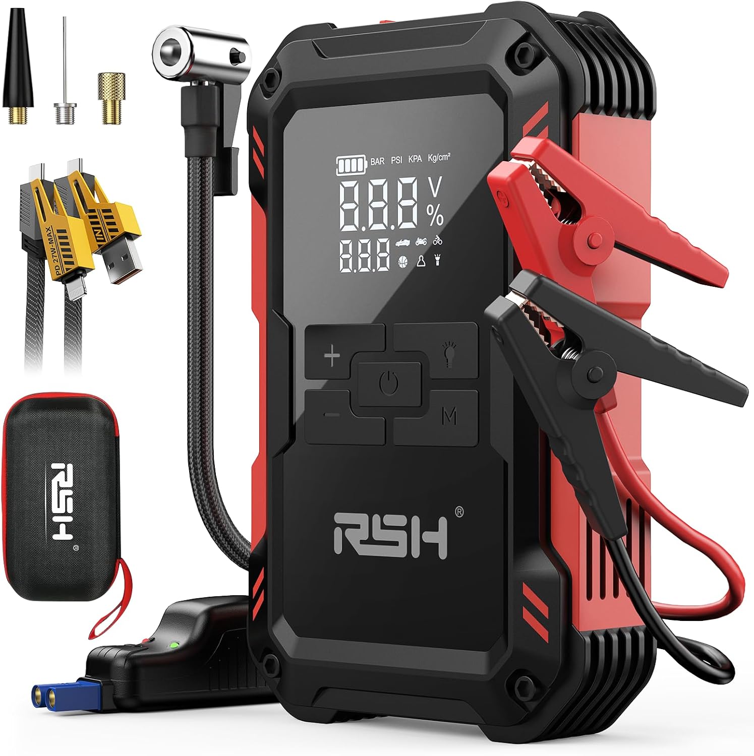 RSH Car Jump Starter with Air Compressor 4000A Peak Battery Jump Starter 14.8V, 150PSI Inflator Auto Booster 15000mAh Jump Box (up to 10L Gas