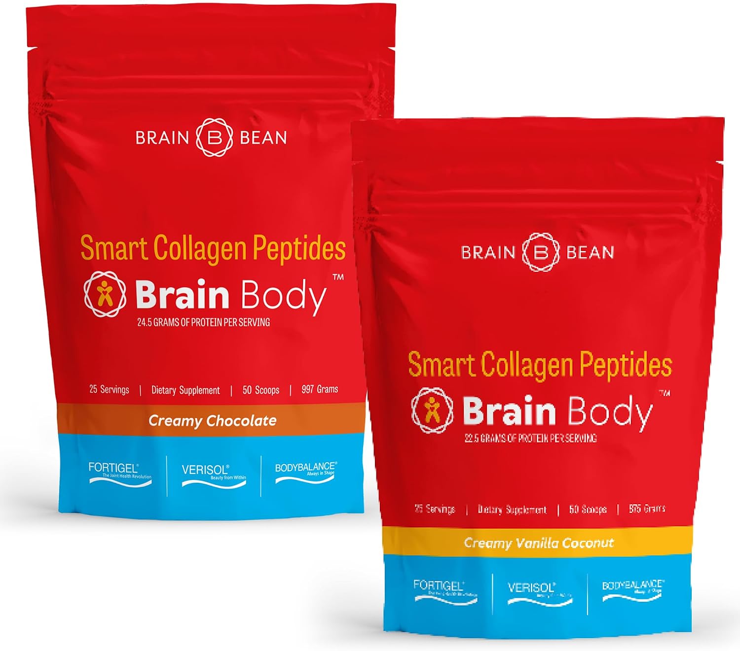 Brain Body Collagen Peptides Powder - Vital Protein & Collagen Supplement for Women & Men - Hydrolyzed Type I & III for Hair, Skin, Nails & Joint Health - 25 Servings - Creamy Vanilla Coconut - 875g