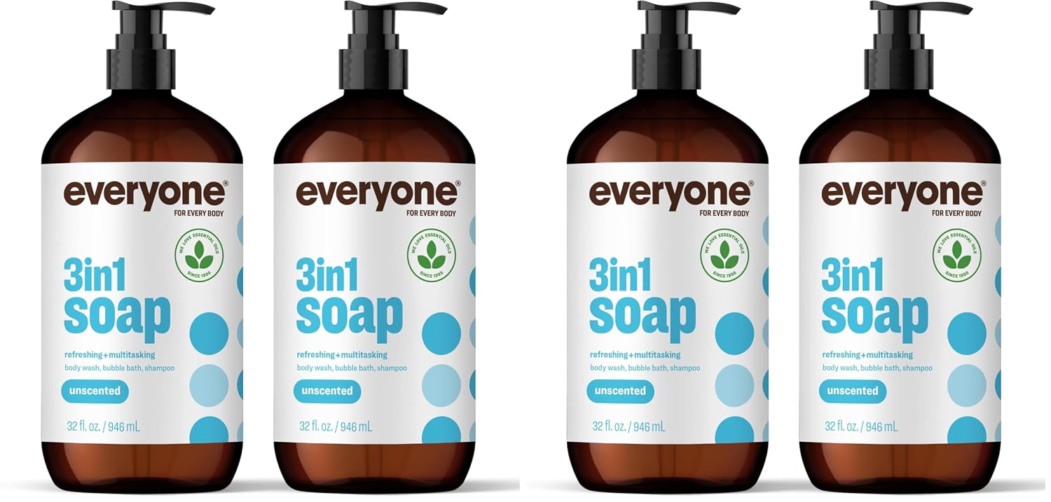Everyone 3-in-1 Soap Body Wash Bubble Bath Shampoo Coconut Lemon 32oz 2pk | Natural essential oil formula | body wash | shampoo | bubble bath in one | coconut lemon scent | bulk value 2-pack