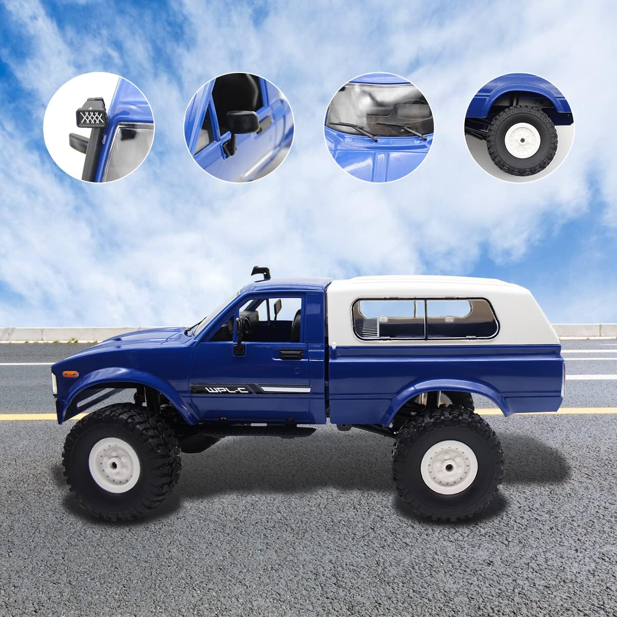 Mostop RC Crawler WPL C24 Rock Crawler RC Truck 4x4 Off Road, 1:16 Scale RTR Remote Control Truck, 2.4Ghz Proportional Steering RC Car with LED Lights