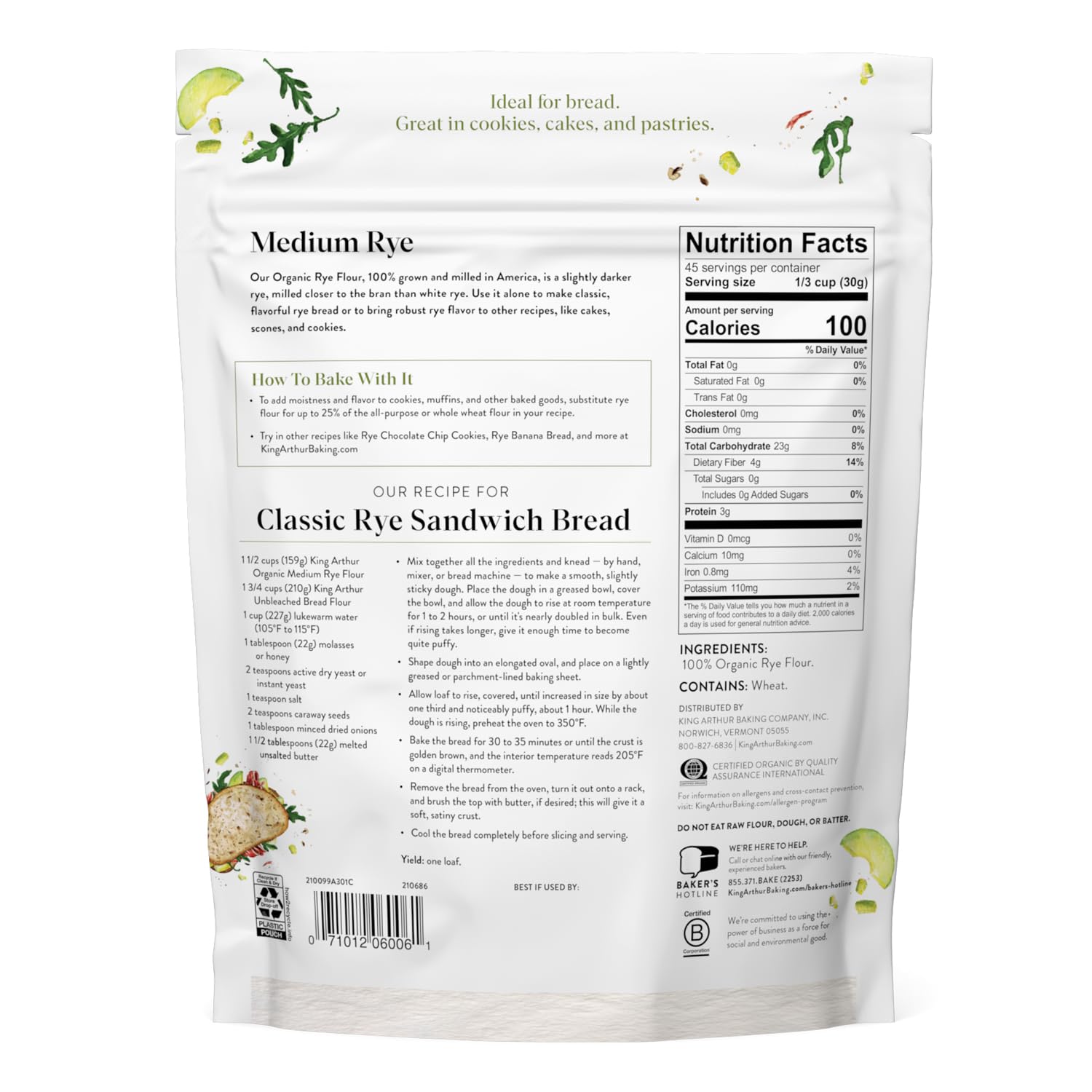 King Arthur Organic Medium Rye Flour - 3 lbs for Complex Flavorful Breads & Baked Goods - 100% US Grown & Milled - Non-GMO Project Verified - Robust