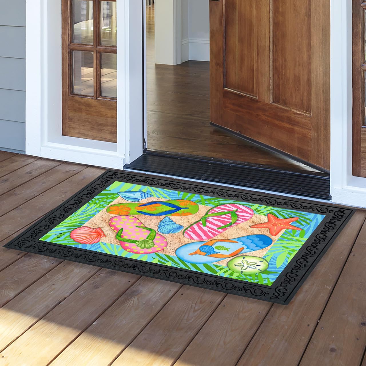 Briarwood Lane Doormat 30x18 Indoor Outdoor Tropical Flip Flops Summer for Summer Doormat