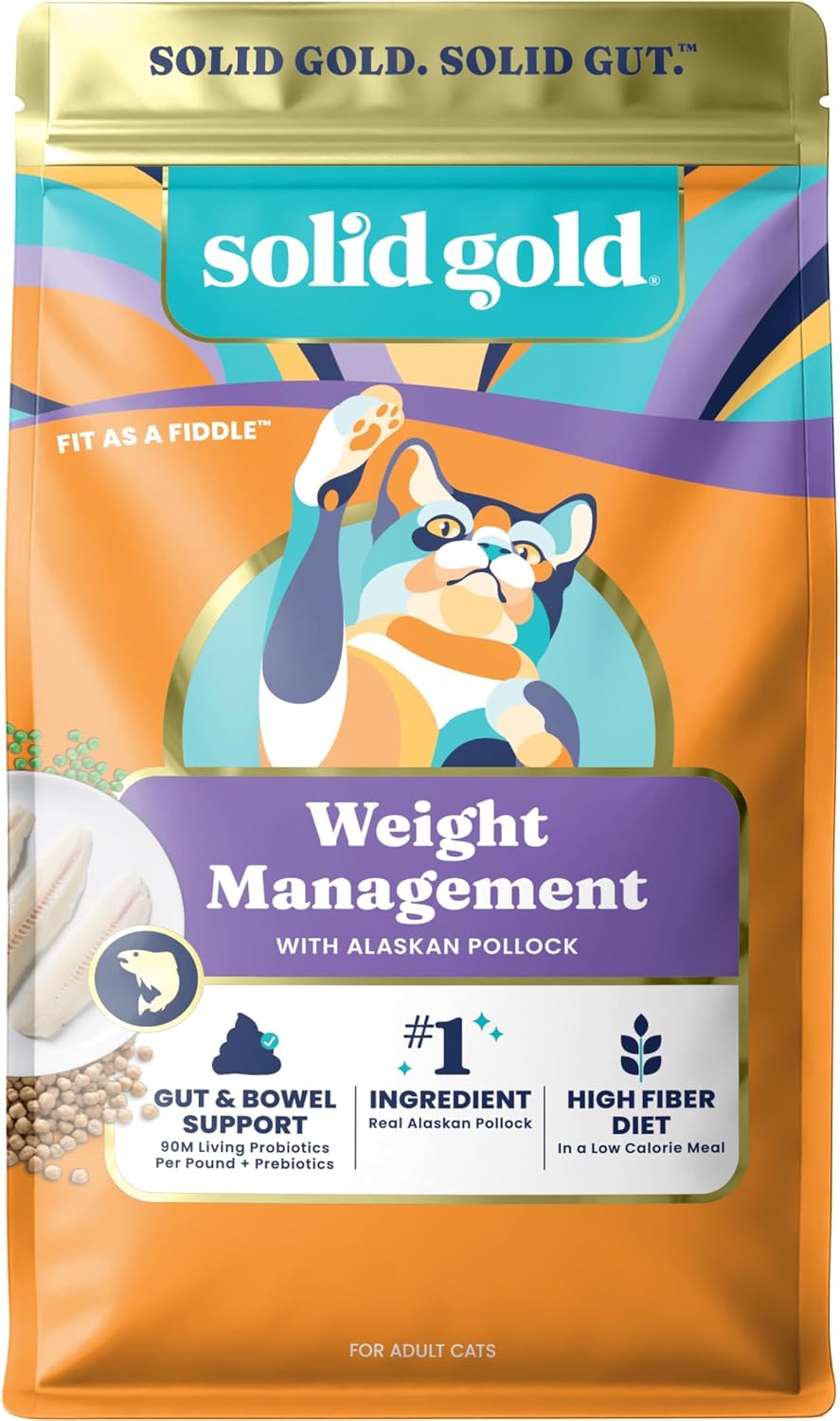Solid Gold Dry Cat Food for Indoor Cats of All Ages - W/Lamb, Brown Rice, Barley, Probiotics & Fiber for Gut Health- Holistic & Healthy Cat Kibble for Kittens & Adults - Dry Kibble for Cats - 4 LB