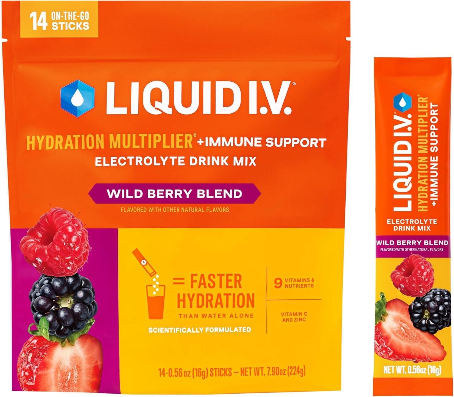 Liquid I.V. Hydration + Immune Electrolytes, Tangerine, 14 Count