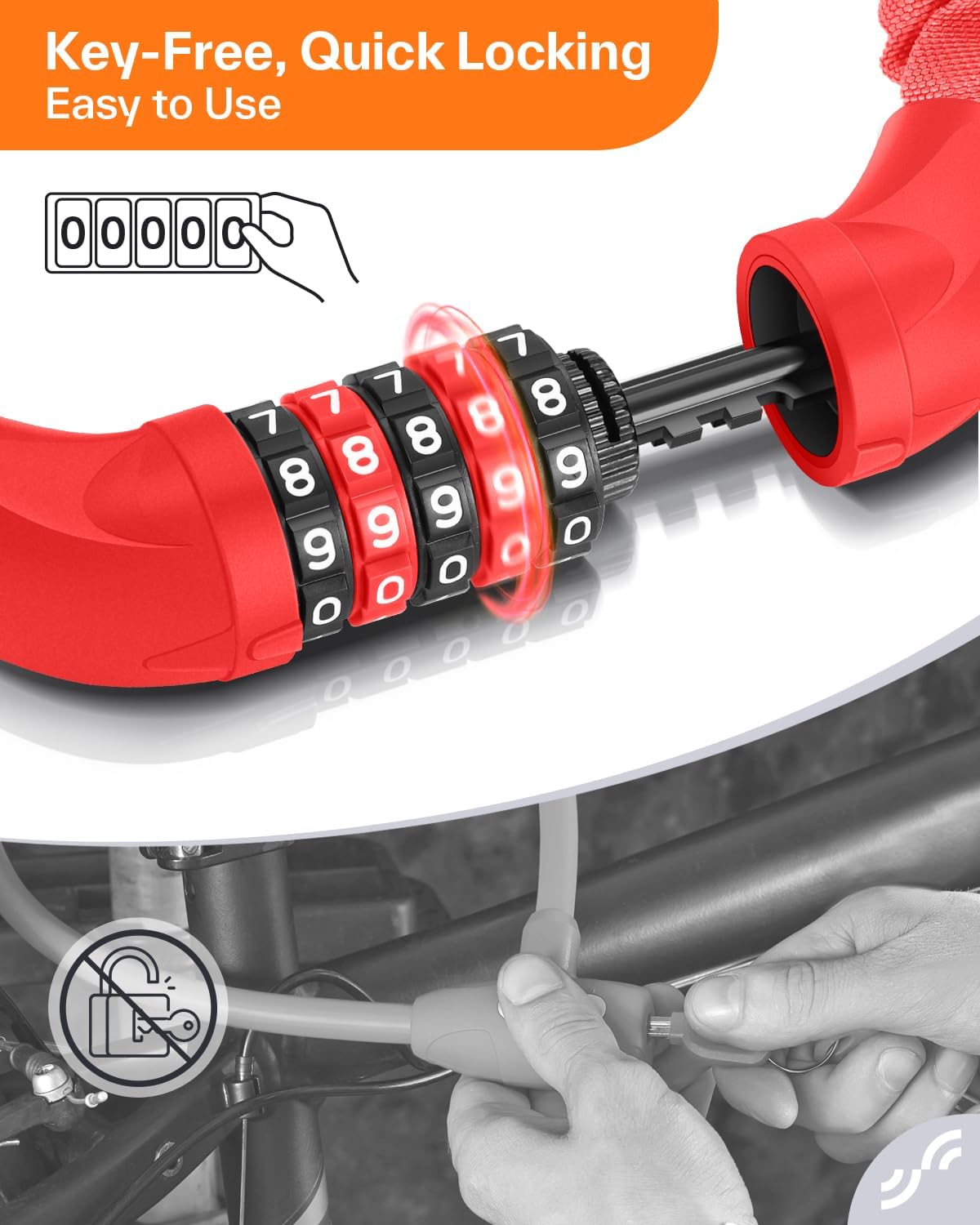 Sportneer Bike Lock: 5 Digit Combination High Security Anti Theft Bike Chain Lock - 3.2/3.6/4ft Heavy Duty Keyless Bicycle Lock for Bike, Motorcycle, Scooter, Door & Gate - 4/6mm Thick, Easy to Use