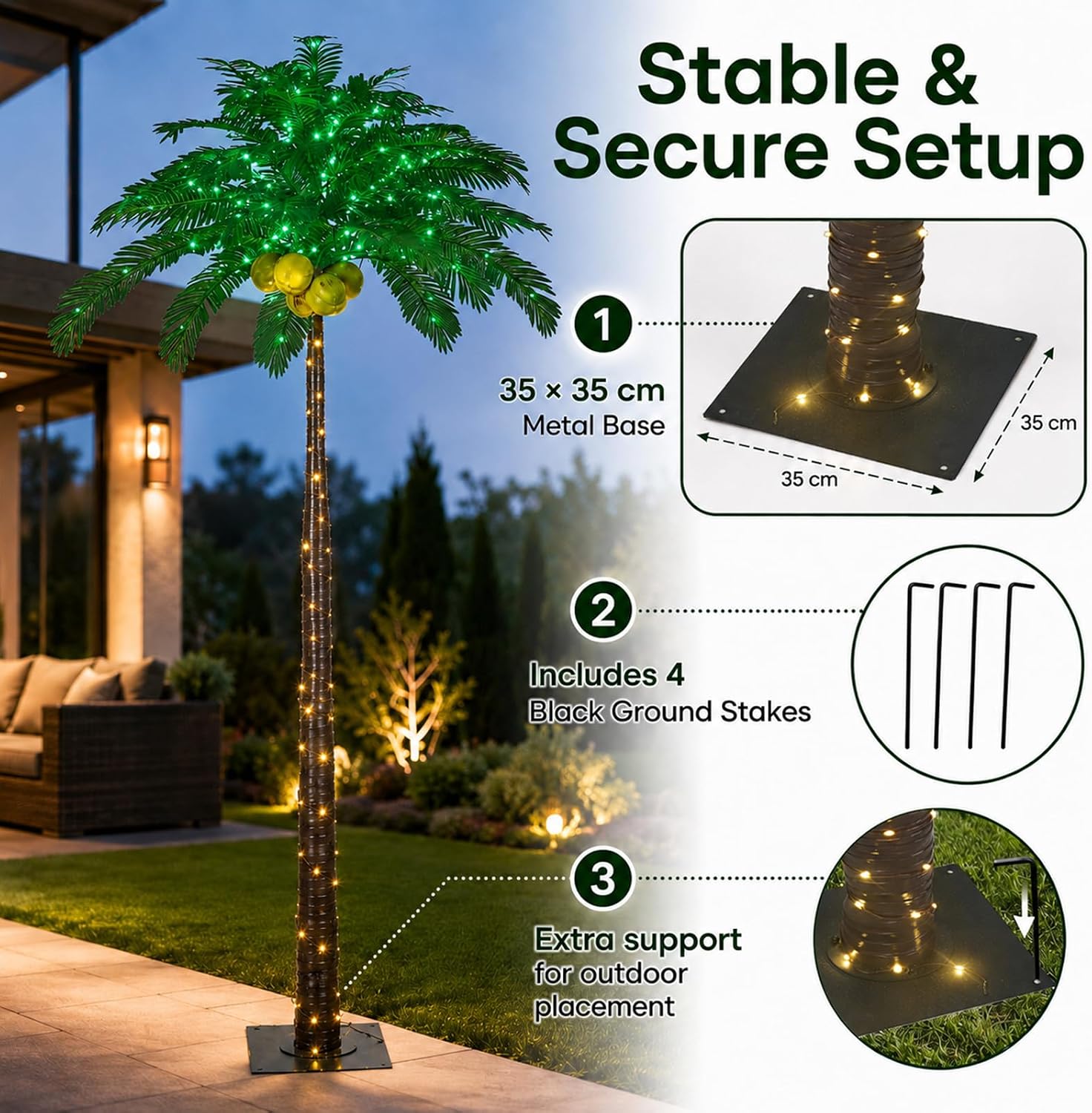 Lightshare 7 Feet Palm Tree 152LED Lights Artificial Fake Tree Decoration for Tiki Bar Outside Patio Porch Pool Christmas Nativity
