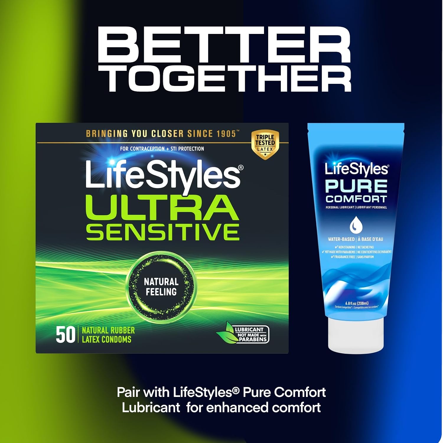 LifeStyles Ultra Sensitive Premium Lubricated Natural Latex Condoms Value Pack - 100 Count, 1 Pack - Triple Tested for Best Protection, Made with UltraGlide Silicone Lube