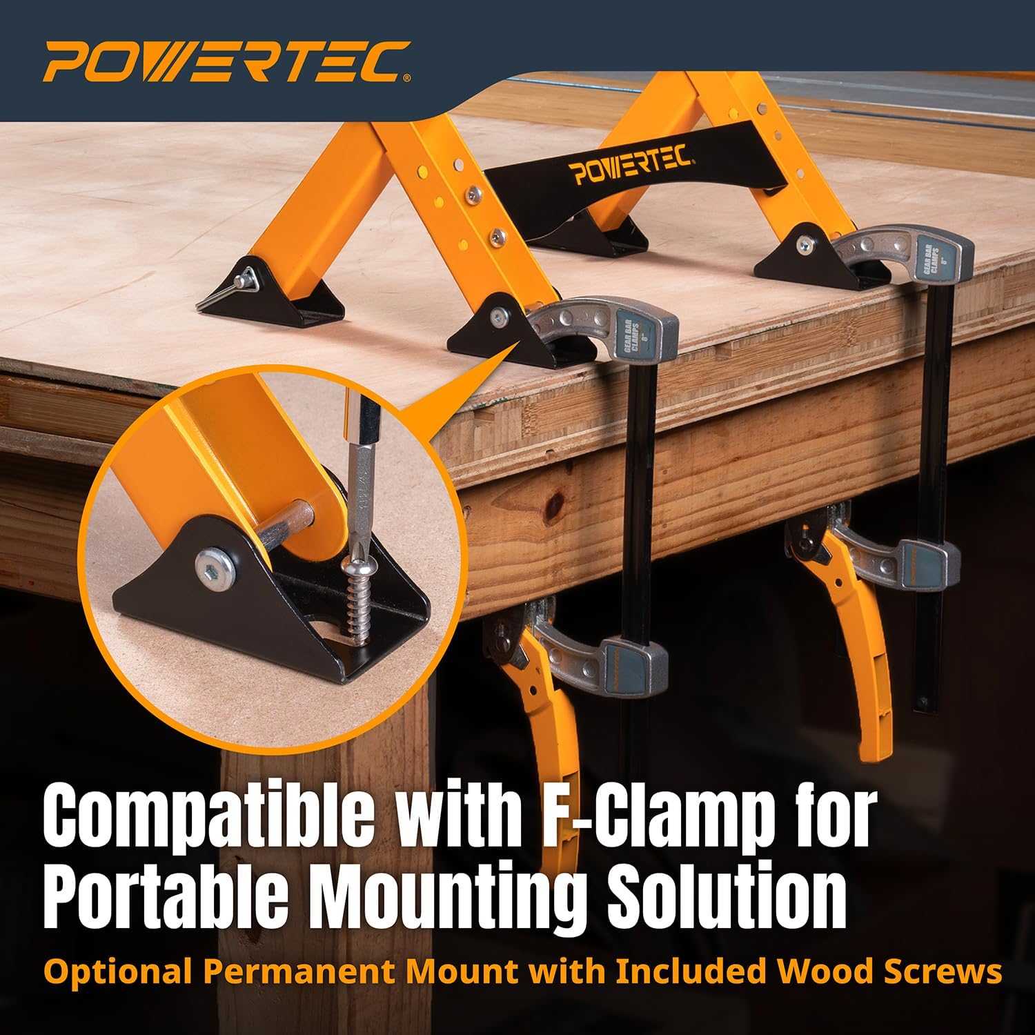 POWERTEC Folding Router Table Stand – Adjustable Height Workstation Base for 11-1/2" x 15-1/2" Trim Router Tables, Wall-Mount Ready