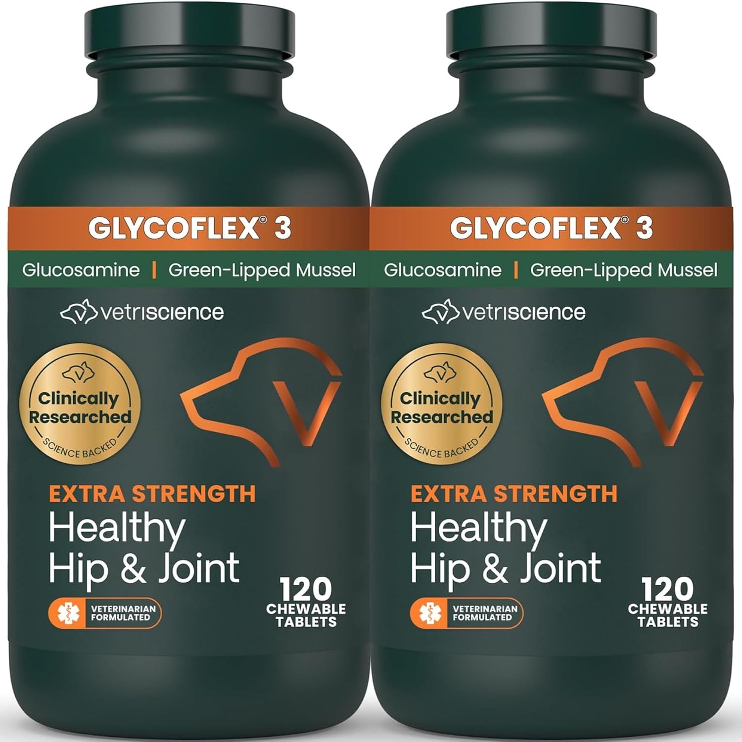 VetriScience Glycoflex 3 Clinically Proven Hip and Joint Supplement for Dogs - Maximum Strength Dog Supplement with Glucosamine, MSM, Green Lipped Mussel & DMG - 120 Count