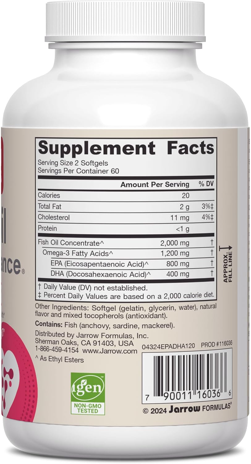 Jarrow Formulas EPA-DHA Balance, 1,200 mg Omega-3 Fatty Acids for Cardiovascular Support, 240 Softgels, 120 Day Supply