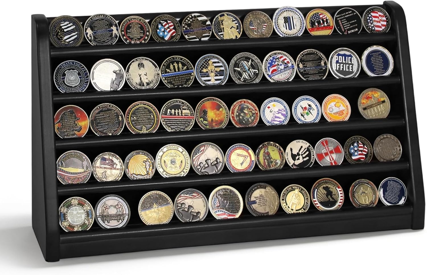 ASmileIndeep 3 Rows Wooden Challenge Coin Wall Display Stand - Military Coin Holder Army Coins Rack, Holds 21-24 Coins, Mahogany