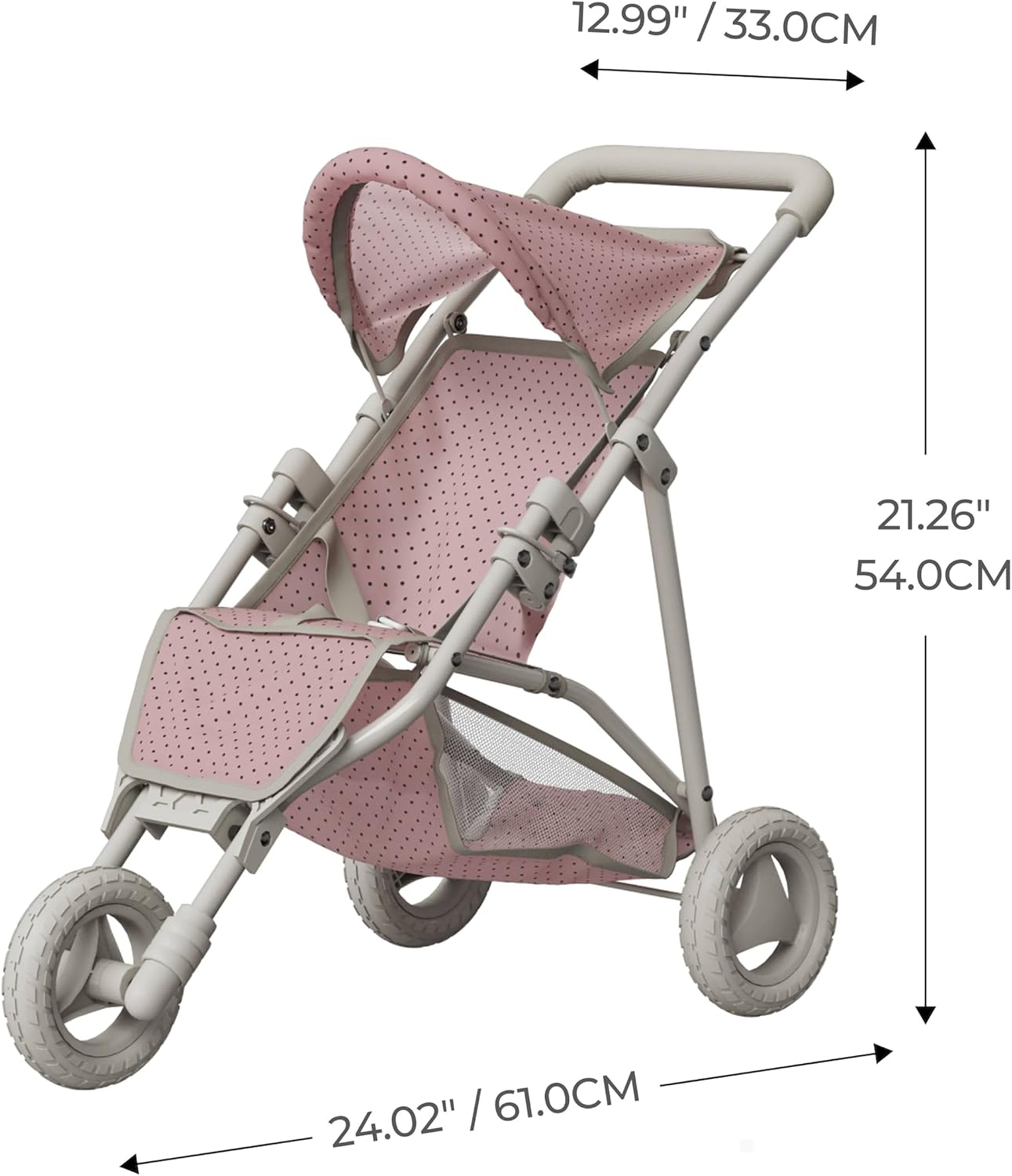 Olivia's Little World Doll Jogging-Style Stroller with Canopy, Storage Underneath, Pink and Cream and Gray | Canopy, Storage Underneath