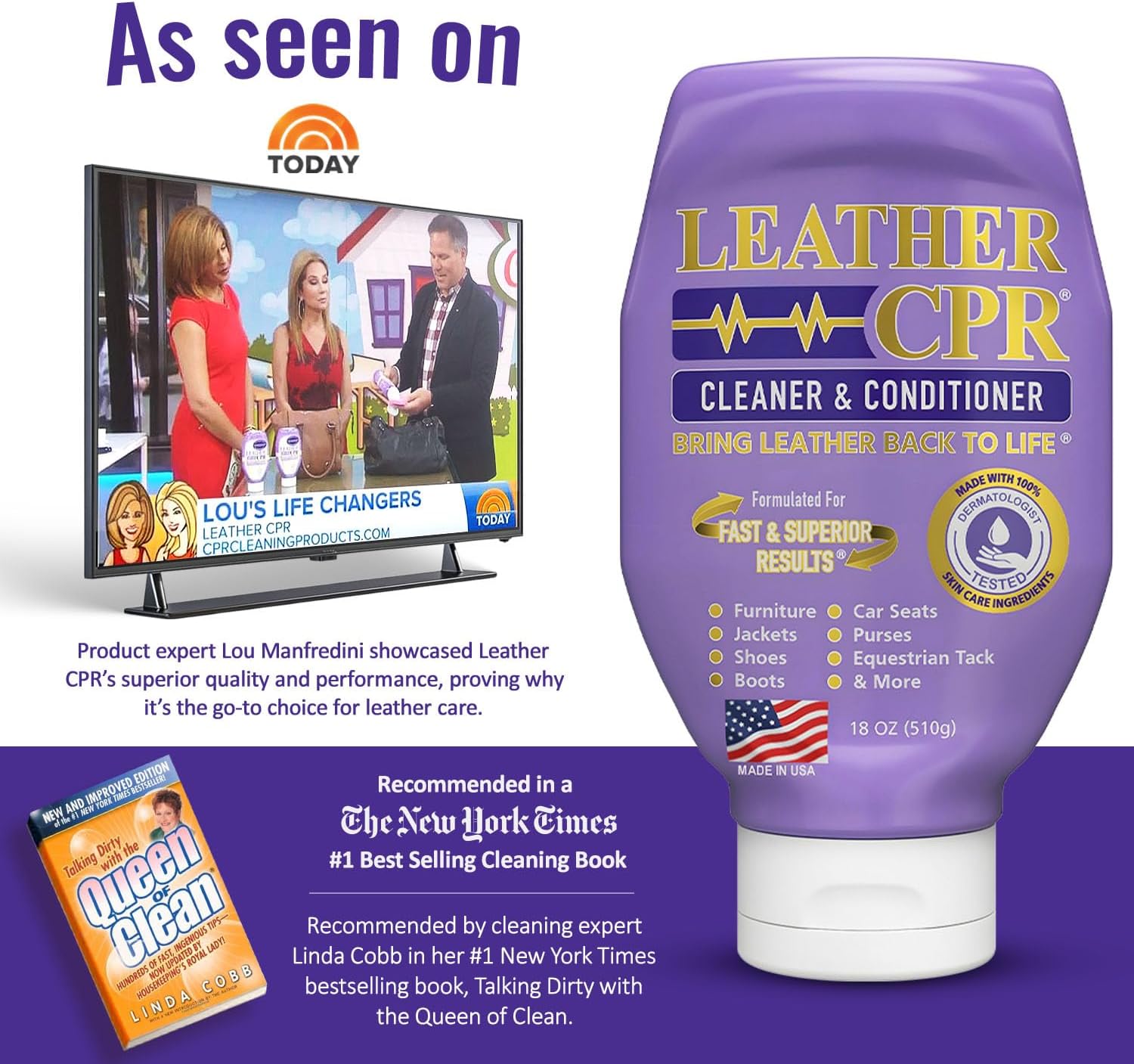 Leather CPR Cleaner and Conditioner 18oz. Bring Leather Back To Life on Furniture, Car Seats, Handbags, Jackets, Boots, Saddles
