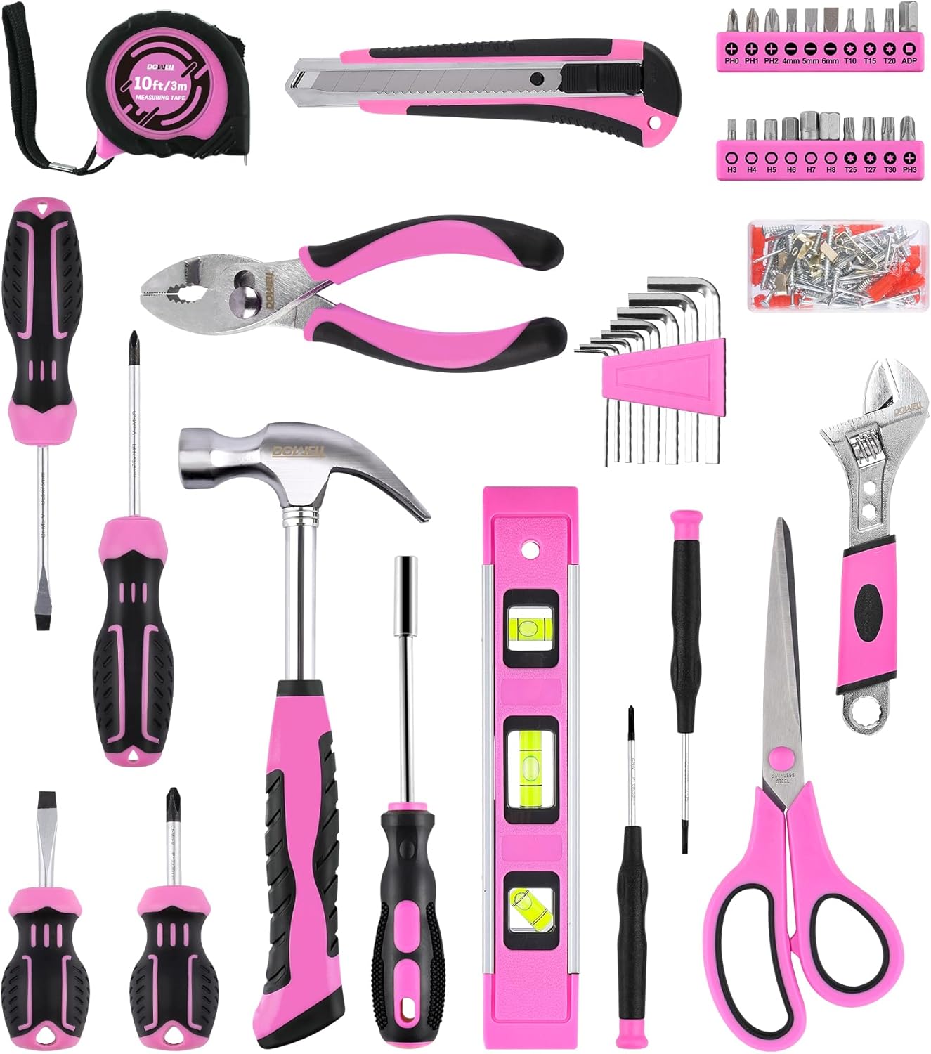 DOWELL Tool Set, 90 Piece Tool Kit with Wrench Set, Home Tools | wrenches, hammer, pliers, screwdrivers, rust-resistant steel, durable plastic case, ANSI certified