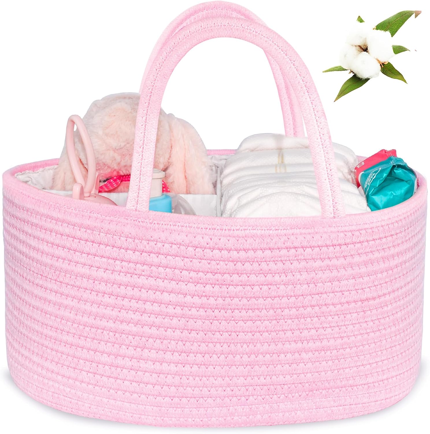 ABenkle Baby Diaper Caddy, Nursery Storage Bin and Car Organizer for Diapers and Baby Wipes, Cotton Rope Diaper Basket Caddy