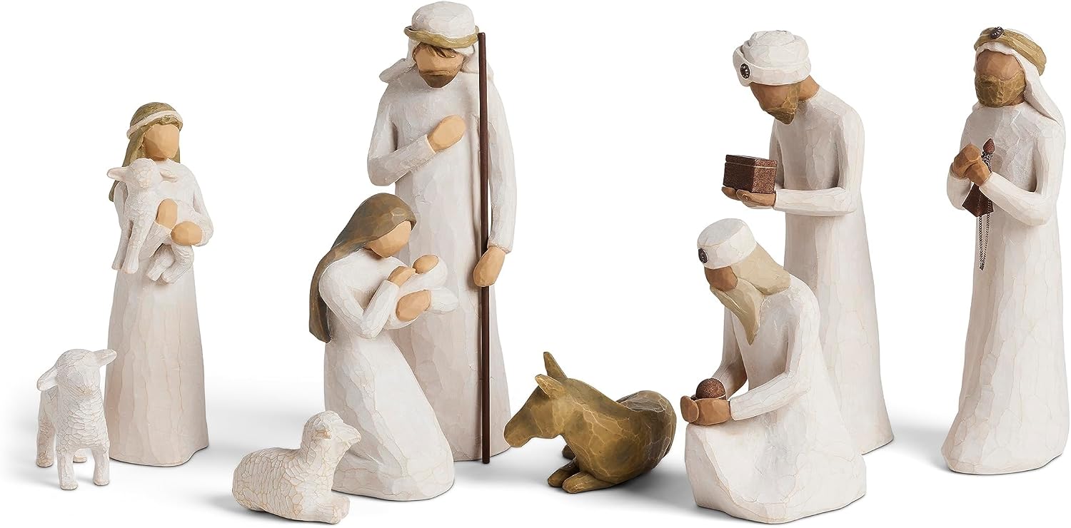 Willow Tree Shepherd and Stable Animals, Sculpted Hand-Painted Nativity Figures, 4-Piece Set | Designed by Artist Susan Lordi, Build the Nativity Scene, a Timeless Holiday Tradition to Display on Mantel or Tabletop