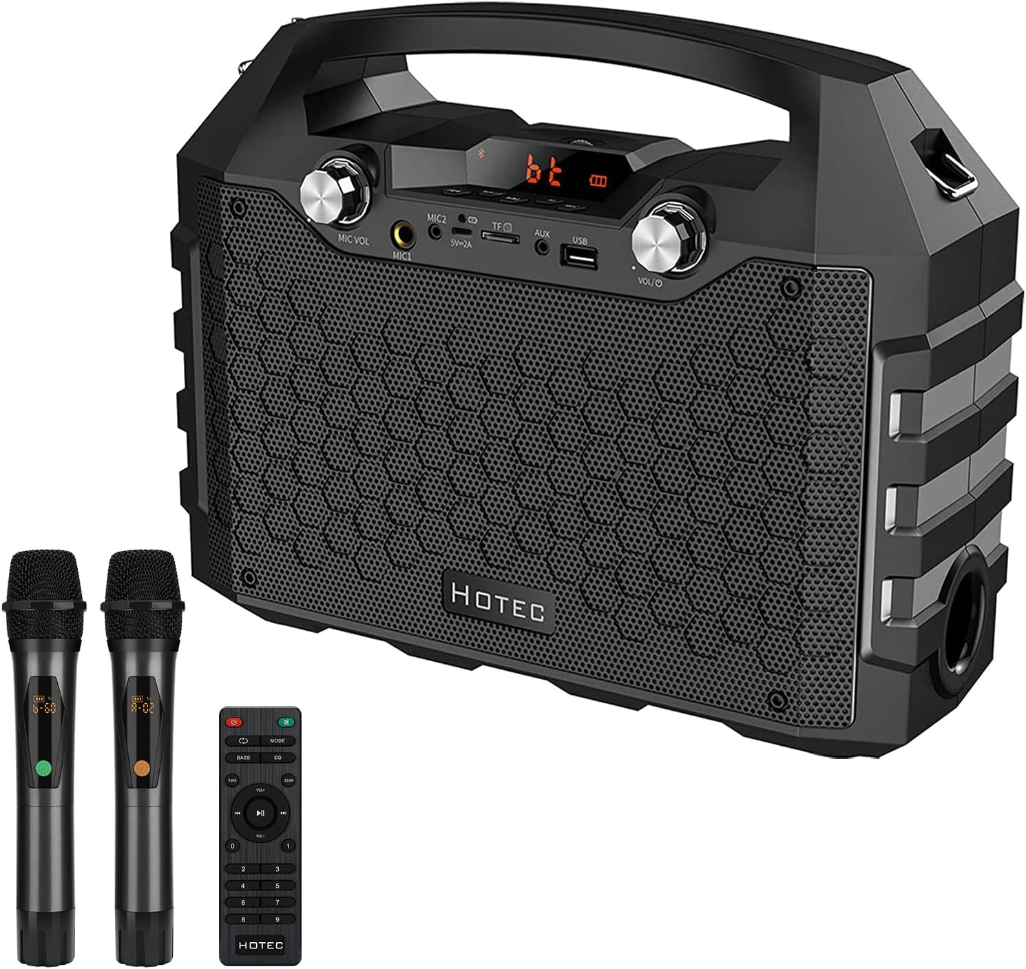 Hotec Wireless Bluetooth Portable PA Speaker System, Powerful Bluetooth Karaoke Machine with Dual Wireless Microphones for Karaoke, Wedding, Party