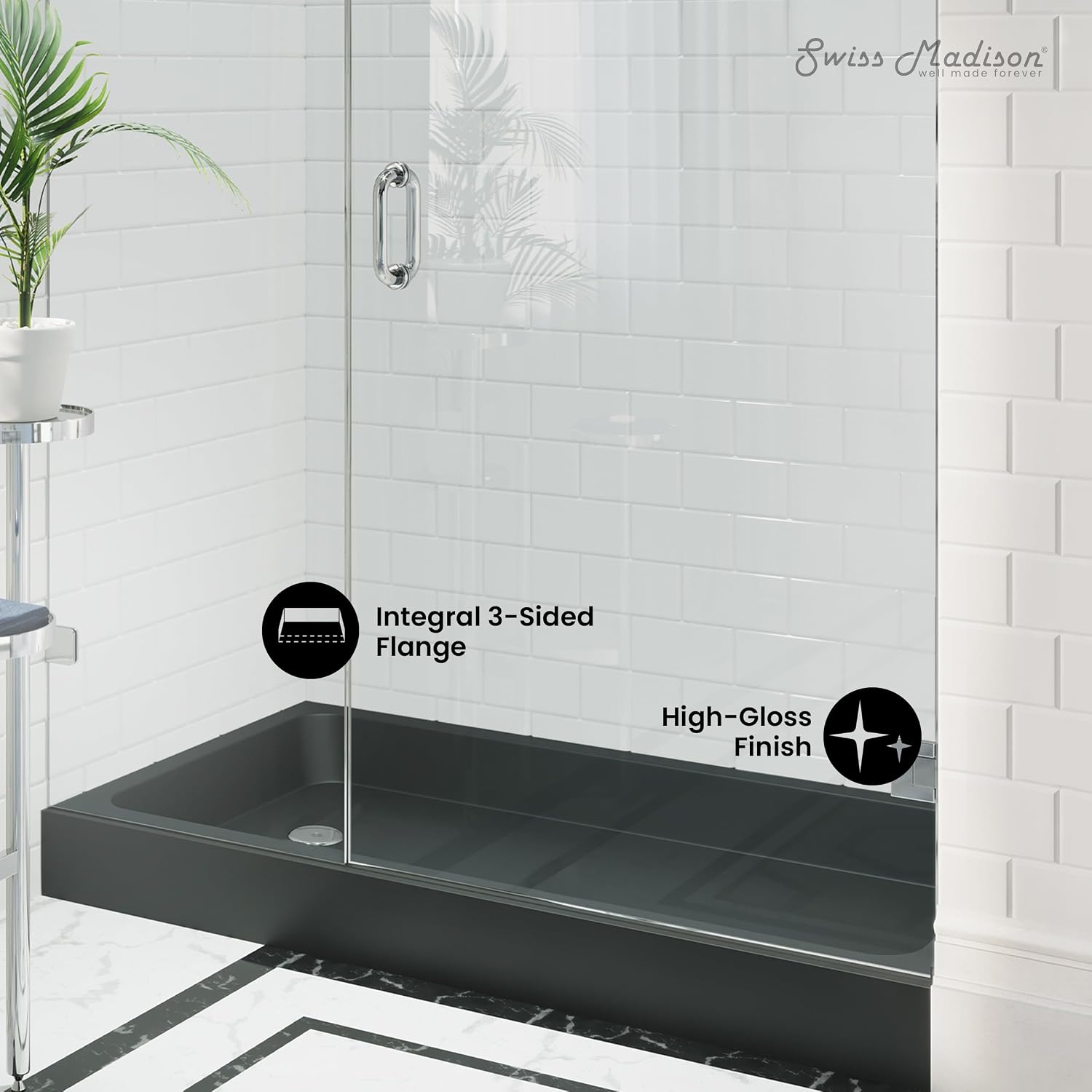 Voltaire 60" x 32" Single-Threshold, Right-Hand Drain, Shower Base in Gray