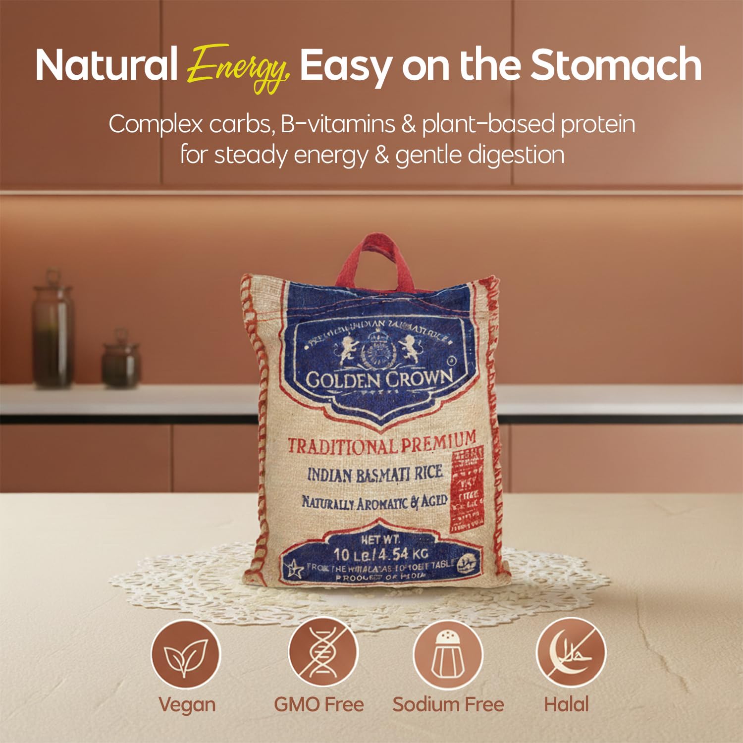 Golden Basmati Rice, 10LB, Gluten Free, Non GMO, Extra Long Grain Rice
