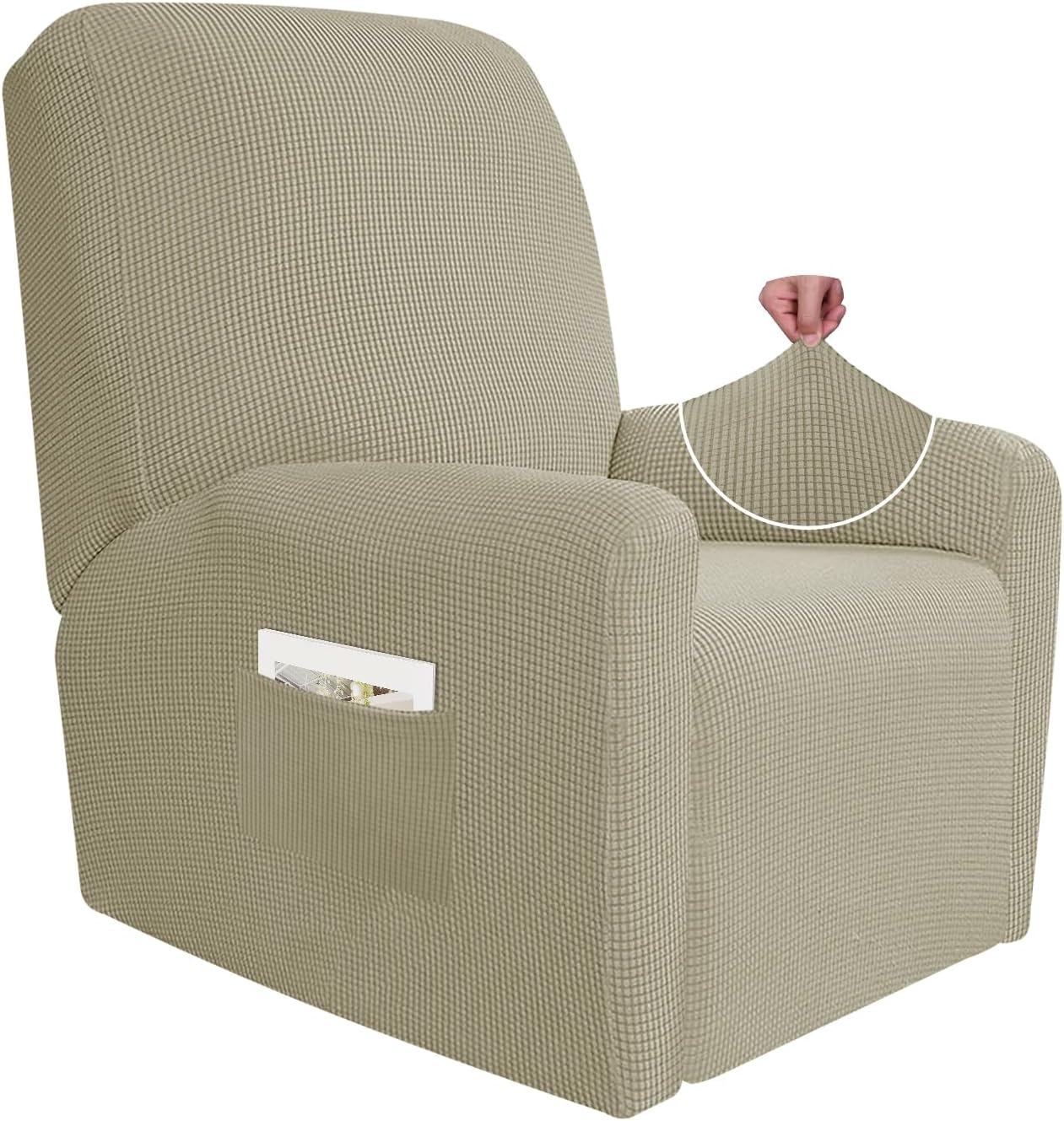 JIVINER Super Stretch Recliner Chair Covers 4 Pieces Sofa Slipcover for Reclining Chair Spandex Soft Recliner Slipcover with Pockets Recliner