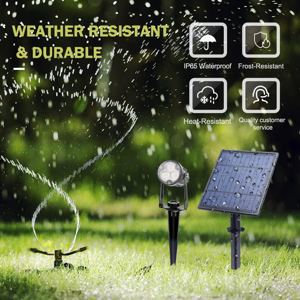 APONUO Metal Solar Spot Lights Outdoor with 9.8ft Cable Solar Powered Landscape Lighting Low Voltage IP65 Waterproof Auto On/Off for Outside Garden Yard Landscape Pathway Garage-Warm White(4-in-1)
