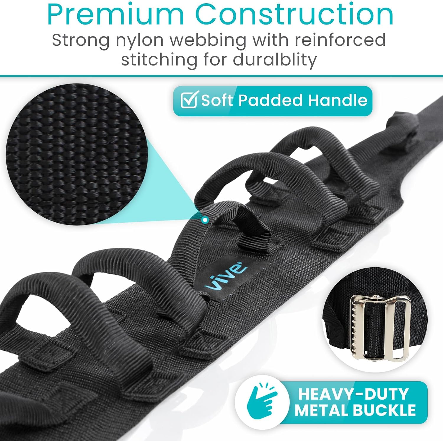 Vive Gait Belt (350lbs) Transfer Belt with Handles - Medical Nursing Safety Patient Assist - Bariatric, Elderly, Handicap