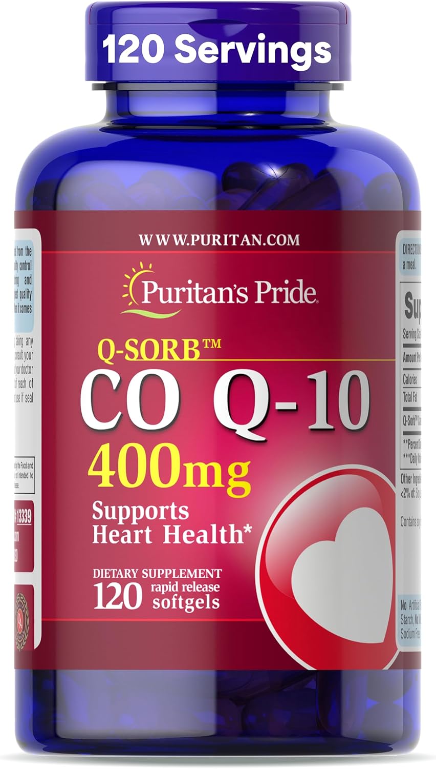 Puritan's Pride Coenzyme CoQ10 400mg, 120 Day Supply | Dietary Supplement for Heart Health, Blood Pressure, Oral Gum Health, and Healthy Aging Support