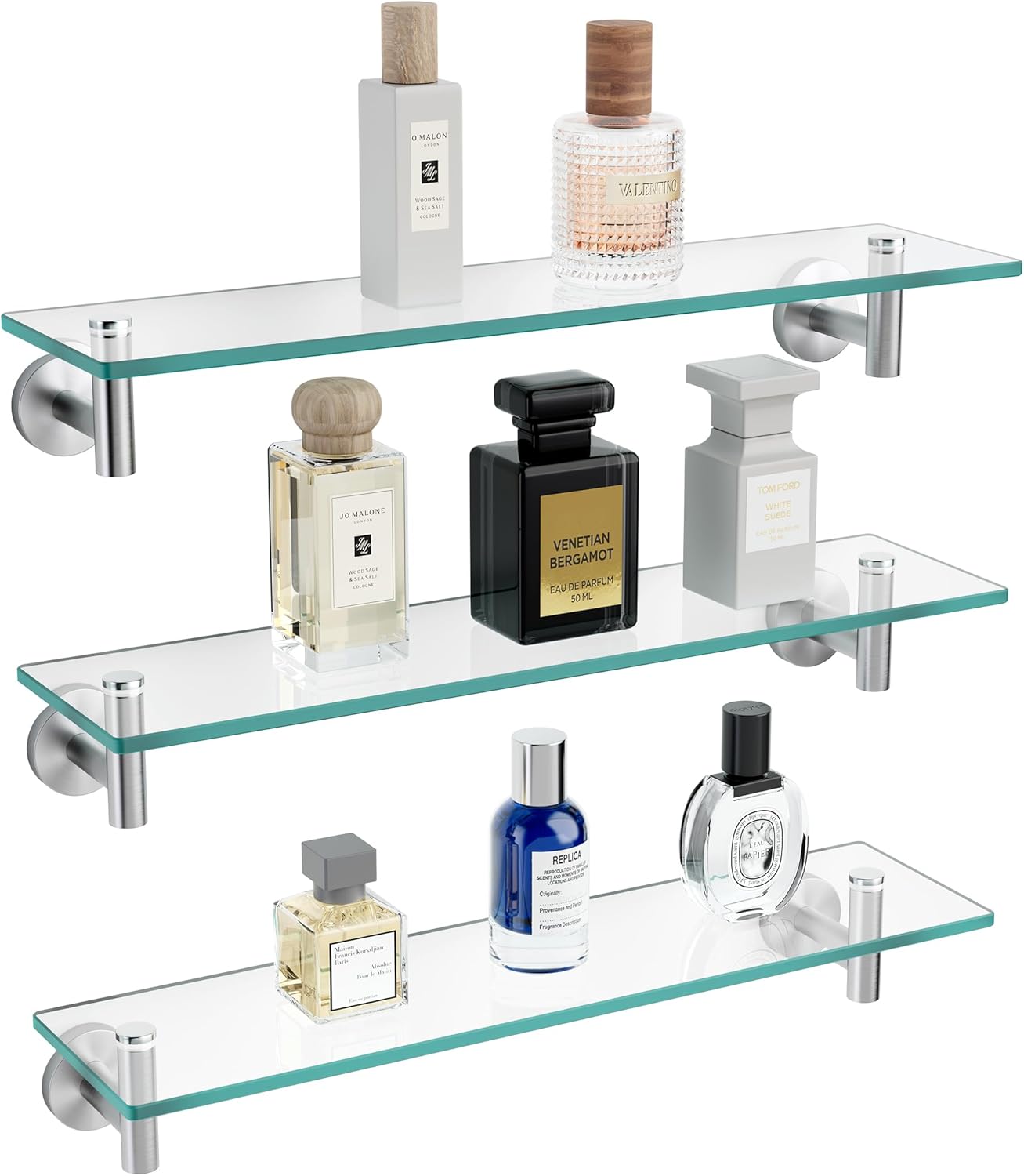 KES Glass Shelf for Bathroom, 20-Inch, 3 Pack, Brushed Finish