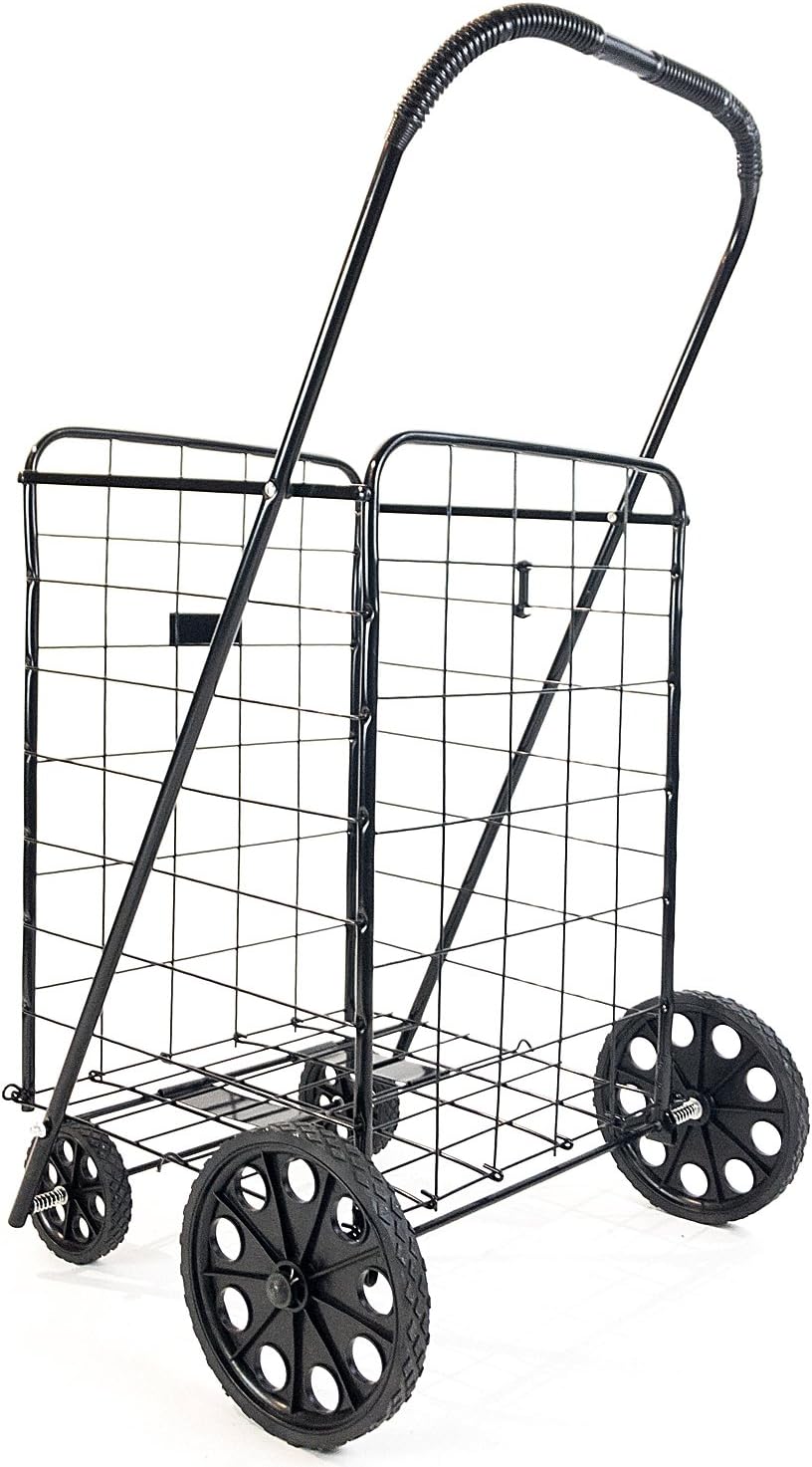 ATH Large Deluxe Rolling Utility / Shopping Cart - Stowable Folding Heavy Duty Cart with Rubber Wheels For Haul Laundry, Groceries, Toys, Sports Equipment, Red
