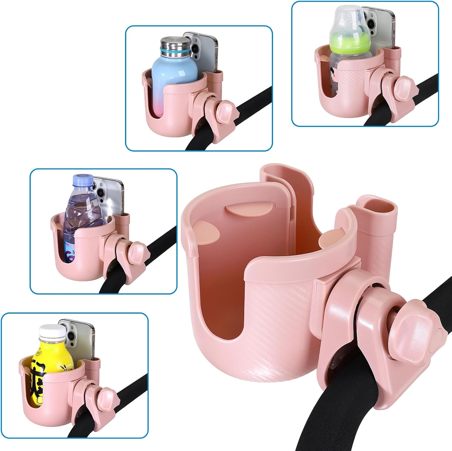 Accmor Stroller Cup Holder with Phone Holder, Bike Cup Holder, Universal Cup Holder for Uppababy Nuna Strollers, 2-in-1 Drinks Holder for Walker