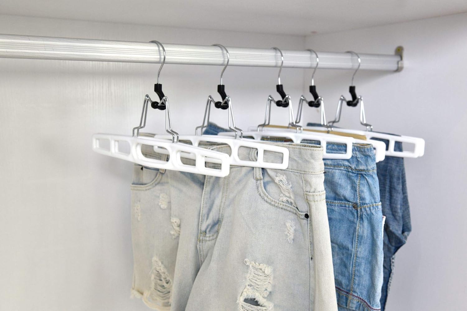 Quality Hangers 10 Pack Premium Skirt Hangers - Thin Space Saving Pant Hangers Set with Clamp, Shorts Hangers with Heavy Duty Locking Clasp
