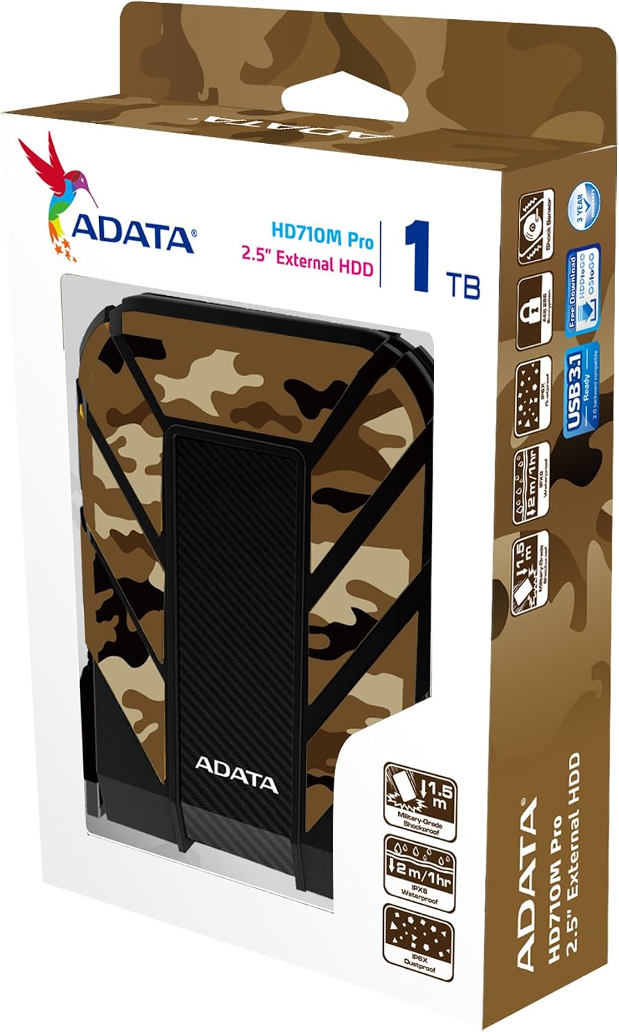 ADATA HD710 Pro - 4 TB External Hard Drive - Shockproof, Waterproof & Dustproof - Durable Storage - For Gamers, Students & Professionals - Mac, PC & Linux Compatible - Black - AHD710P-1TU31-CBK