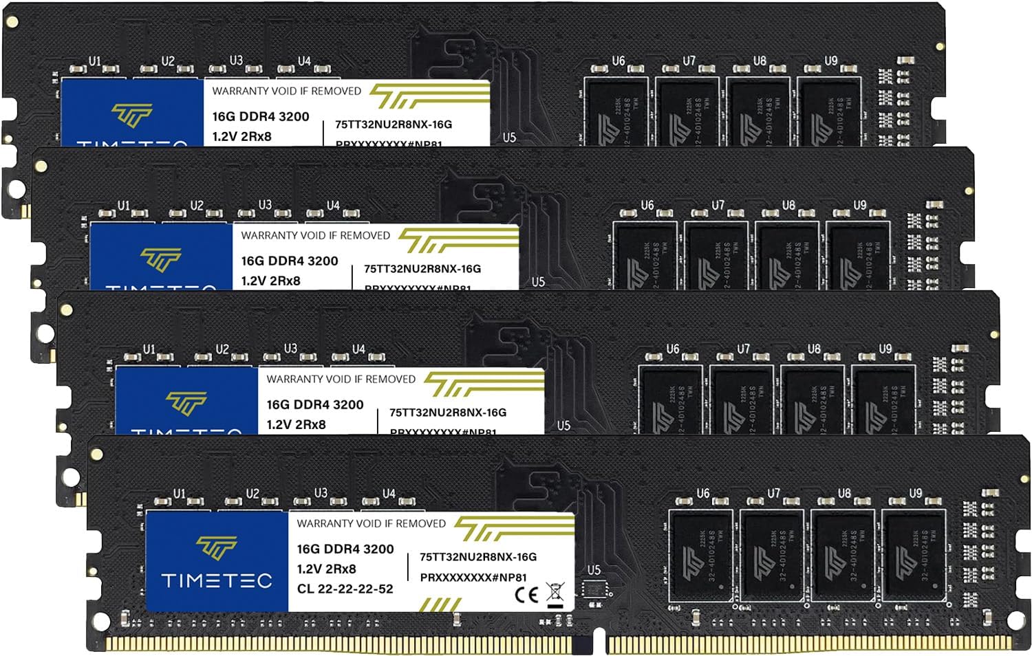 Timetec 16GB KIT (2x8GB) DDR4 3200MHz (PC4-3200AA) PC4-25600 UDIMM Desktop RAM – 288-Pin 1.2V CL22 Non-ECC Unbuffered DIMM Memory Module Upgrade