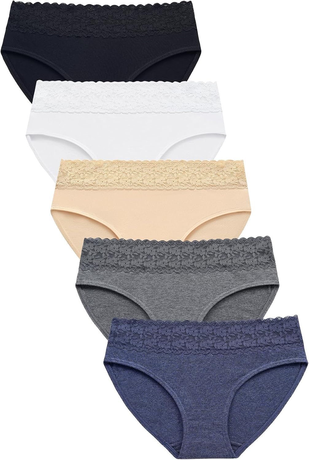 Wealurre Underwear Women Cotton Lace Waisted Bikini Panties 5-Pack