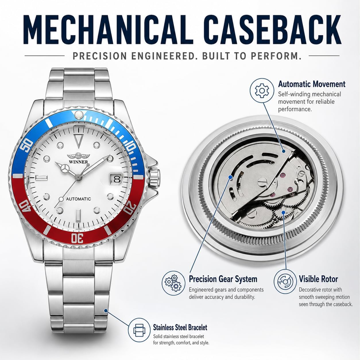 MASTOP Mens Automatic Mechanical Watches Stainless Steel Waterproof Luxury Watch for Men Reloj Automático para Hombre