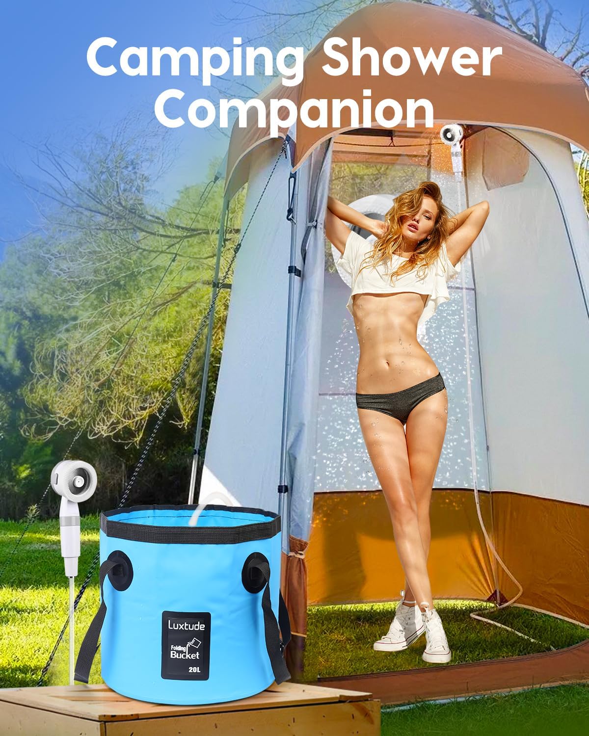Luxtude Collapsible Bucket with Handle, Portable 5 Gallon Bucket for Camping, Fishing, Beach, Gardening, RV & Outdoor Emergency