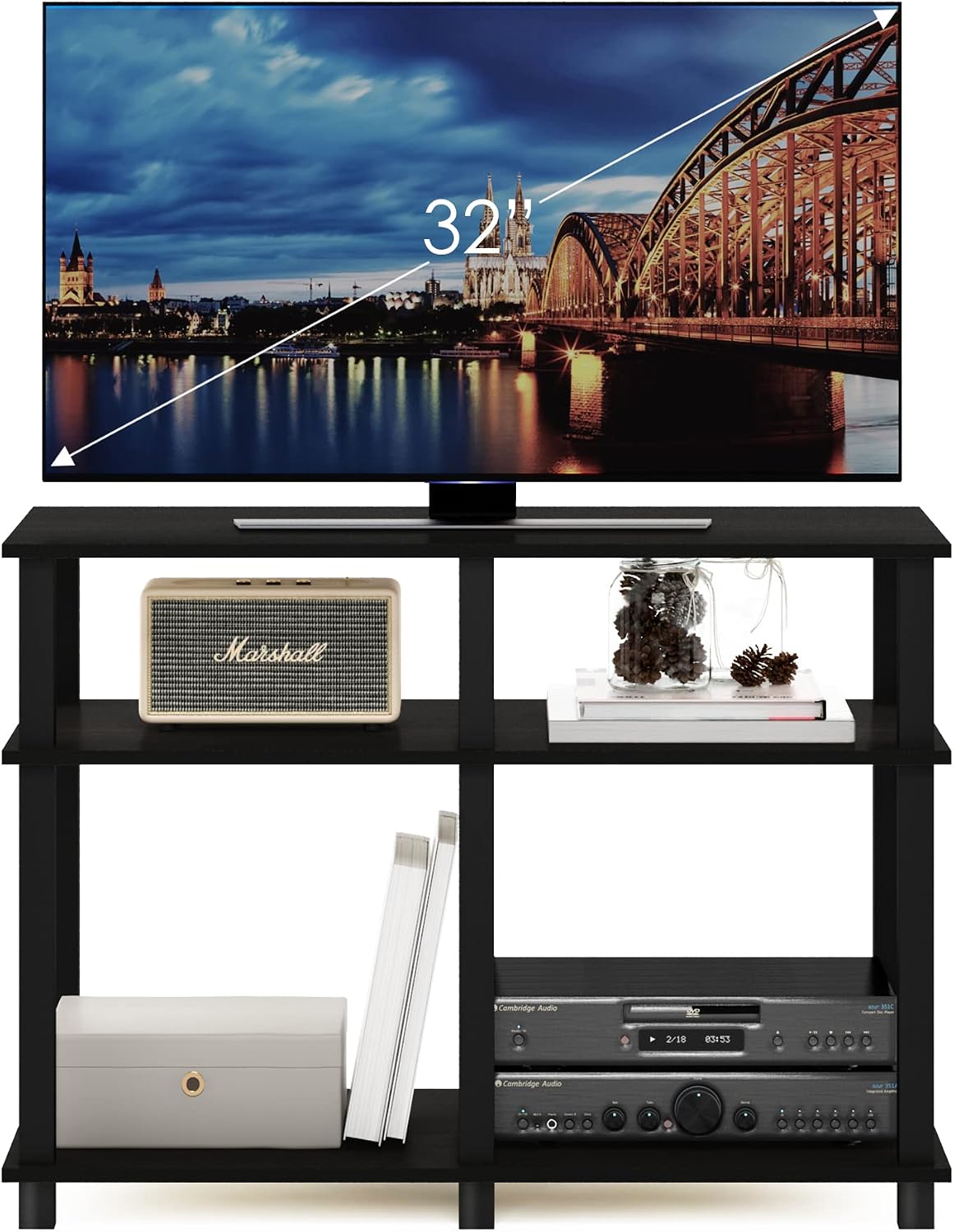 Furinno Turn-S-Tube No Tools 3-Tier Entertainment TV Stands, Dark Cherry and Black